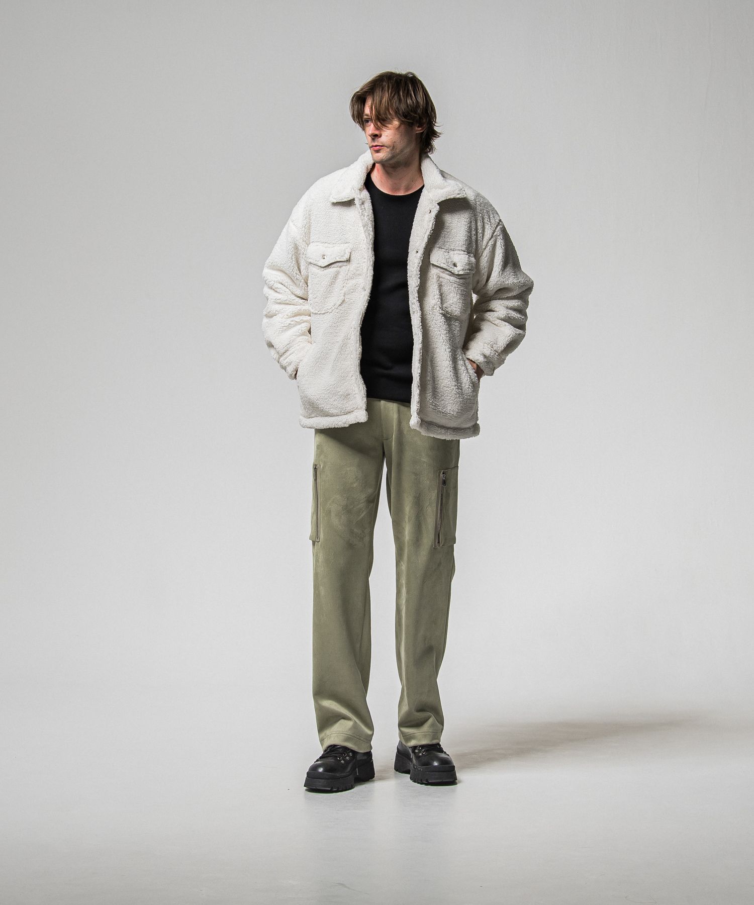 DAVID CARGO PANTS / RC38-ST-040 / スエードワイドカーゴパンツ / カーキ (1月上旬入荷予定)