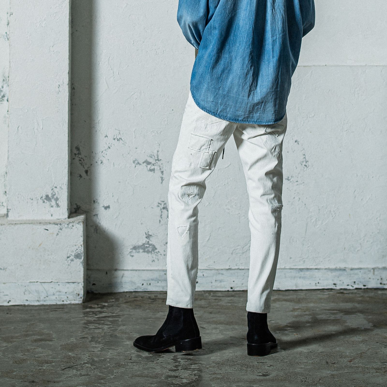 MICK DENIM JERSEY / RC35-ST-020 / デニムジャージテーパードパンツ / ホワイトリメイク