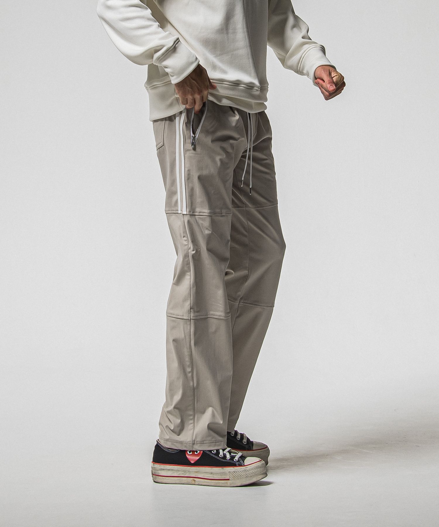 JOHNSON LINE HEAT WIDE TUCK PANTS / RC38-ST-009HWT / 裏起毛ジョンソンラインワイドタックパンツ / グレー×ホワイト (10月下旬入荷予定)