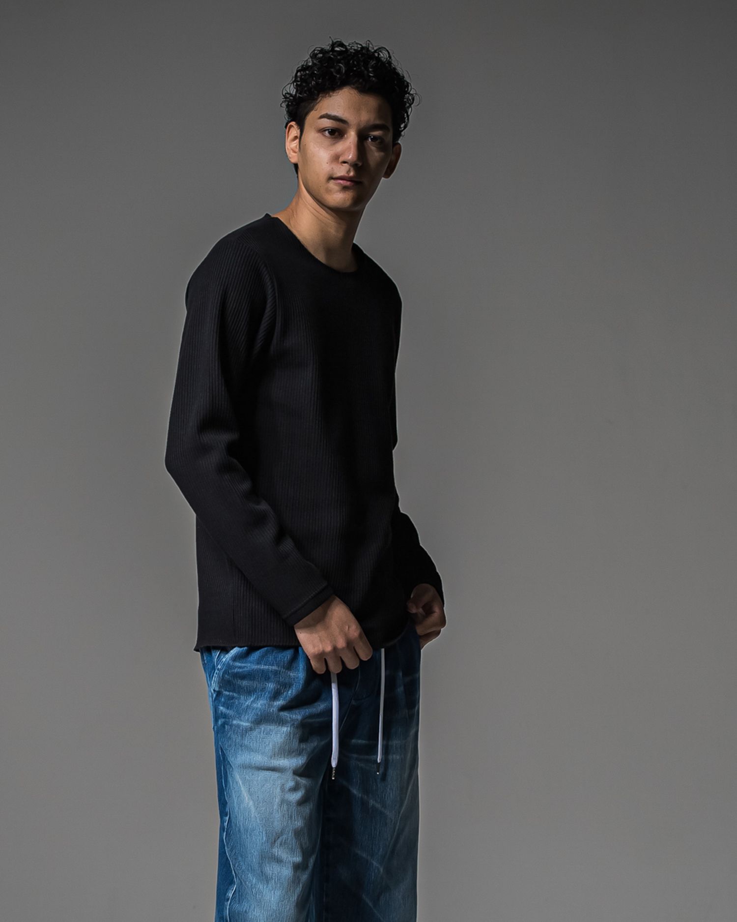 CUTOFF RAIL LONGSLEEVE / RC37-C-001 / レールカットソー / ブラック (9月中旬入荷予定)