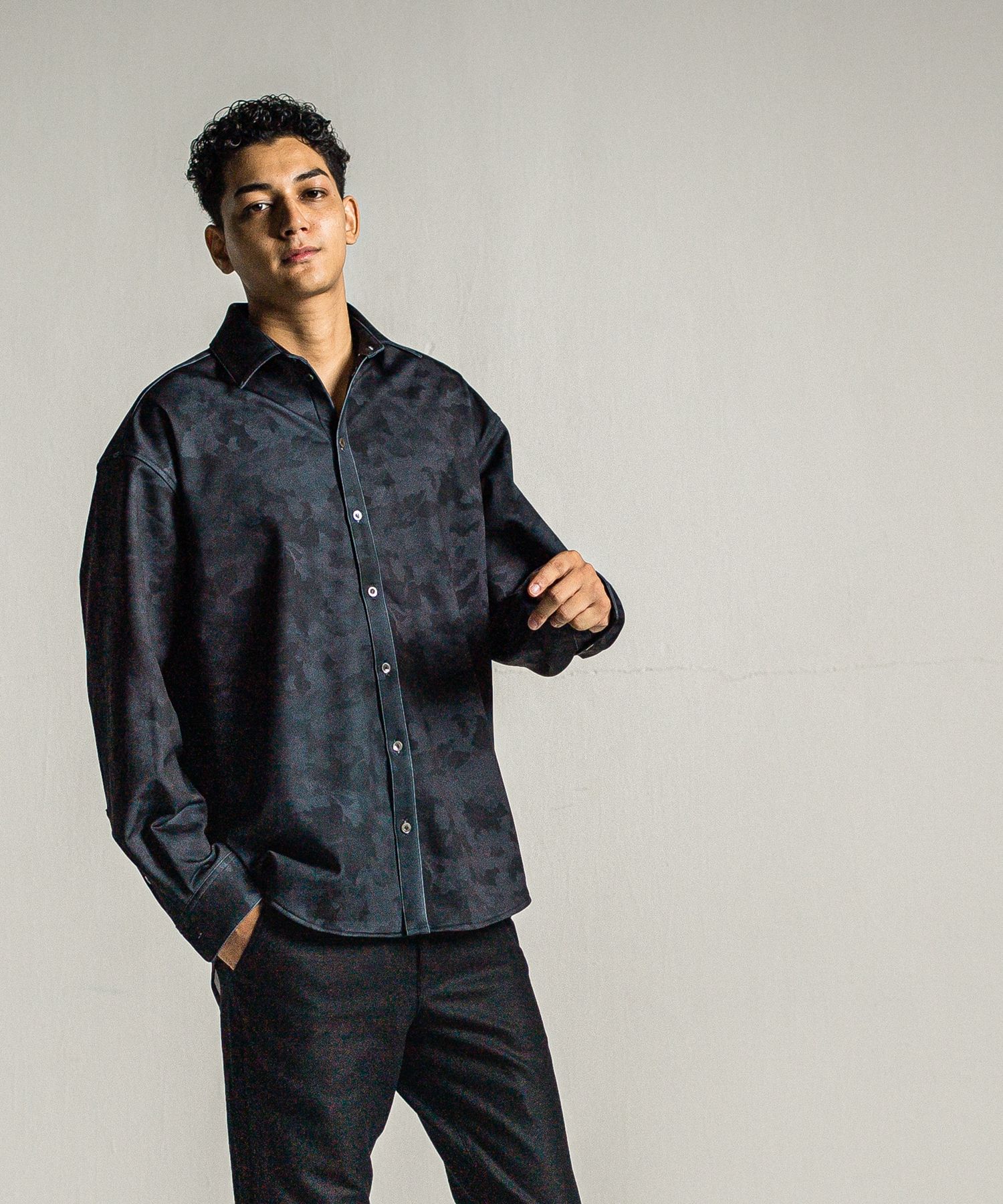 JERSEY JACK SHIRT / RC34-SH-001 / 裏起毛オーバーサイズシャツ / ブラックカモフラ