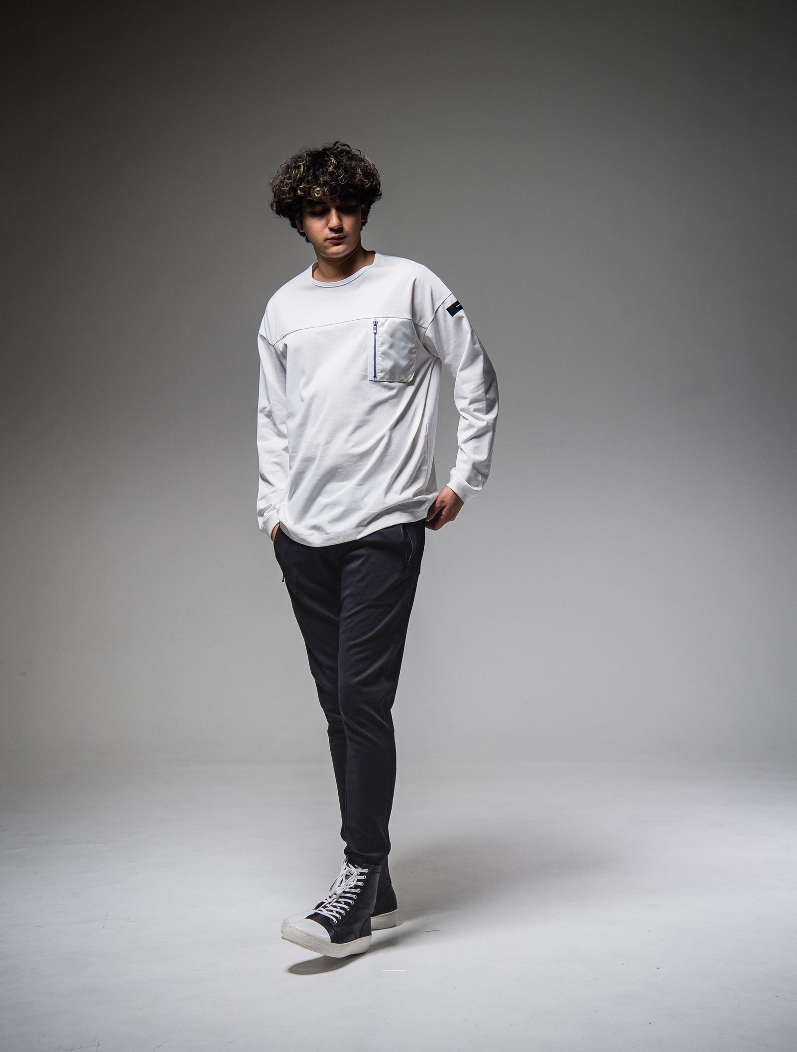 NYLON POCKET LOOSE LONG SLEEVE / RC25-T-002 / ナイロンポケットビッグロングTシャツ / ホワイト※