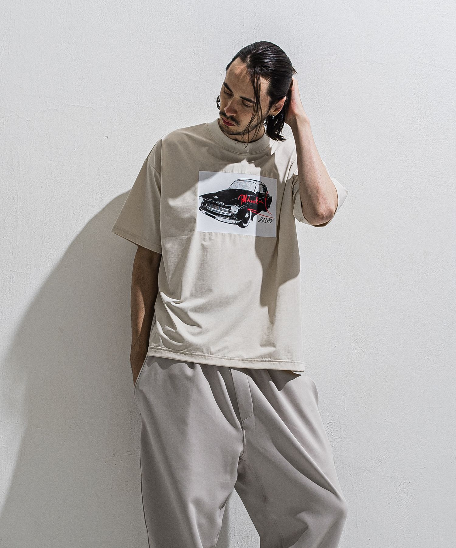 CAR OVER NYLON T / DP1-T-004 / カープリントナイロンビッグTシャツ / グレージュ (4月上旬入荷予定)