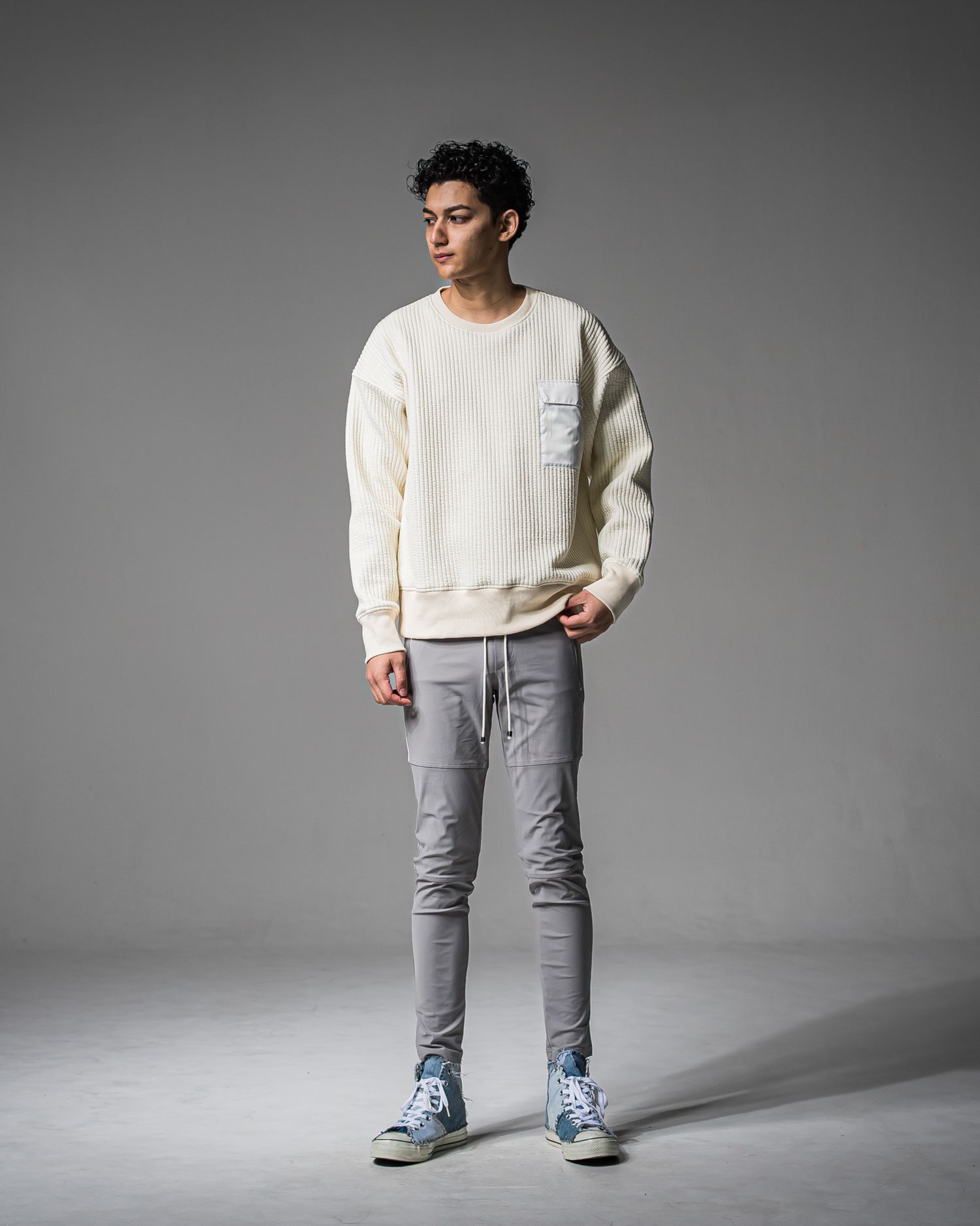 STRIPE QUILTING DROP TRAINER / RC37-C-003 / ストライプキルティングトレーナー / オフホワイト (9月下旬入荷予定)