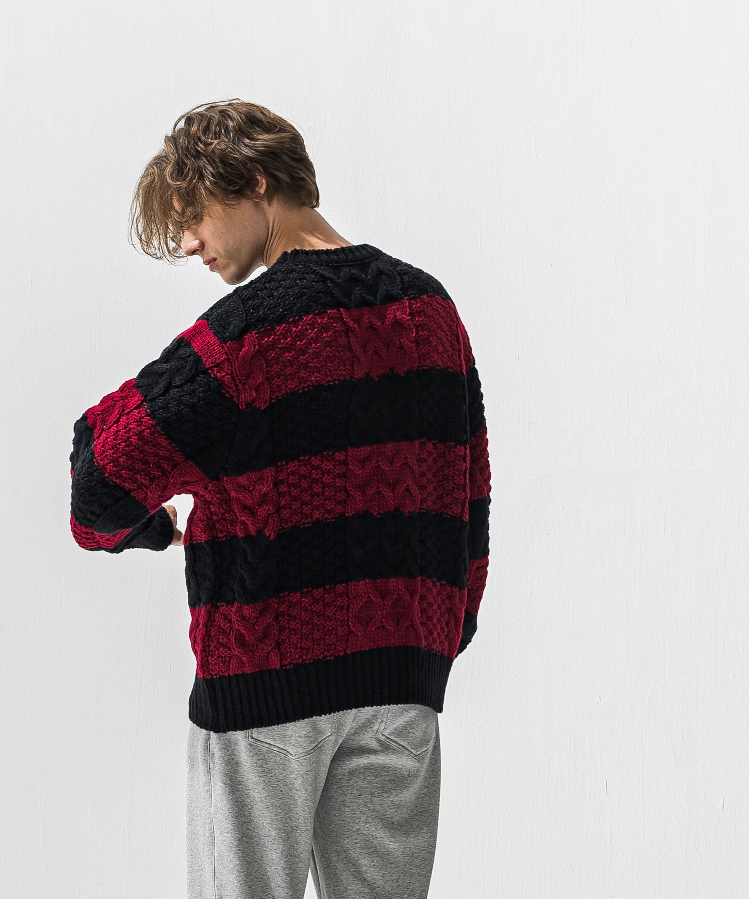 CABLE LAW SWEATER / RC42-K-002 / ケーブルニット / ブラック×レッド (10月下旬入荷予定)
