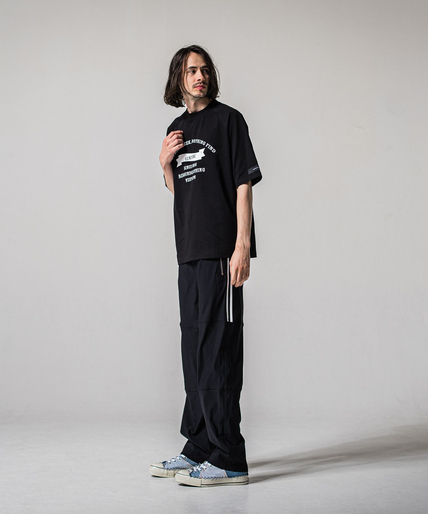 JOHNSON LINE WIDE PANTS / RC39-ST-009WT / ジョンソンラインワイドタックパンツ / ブラック×ホワイト (1月下旬入荷予定)