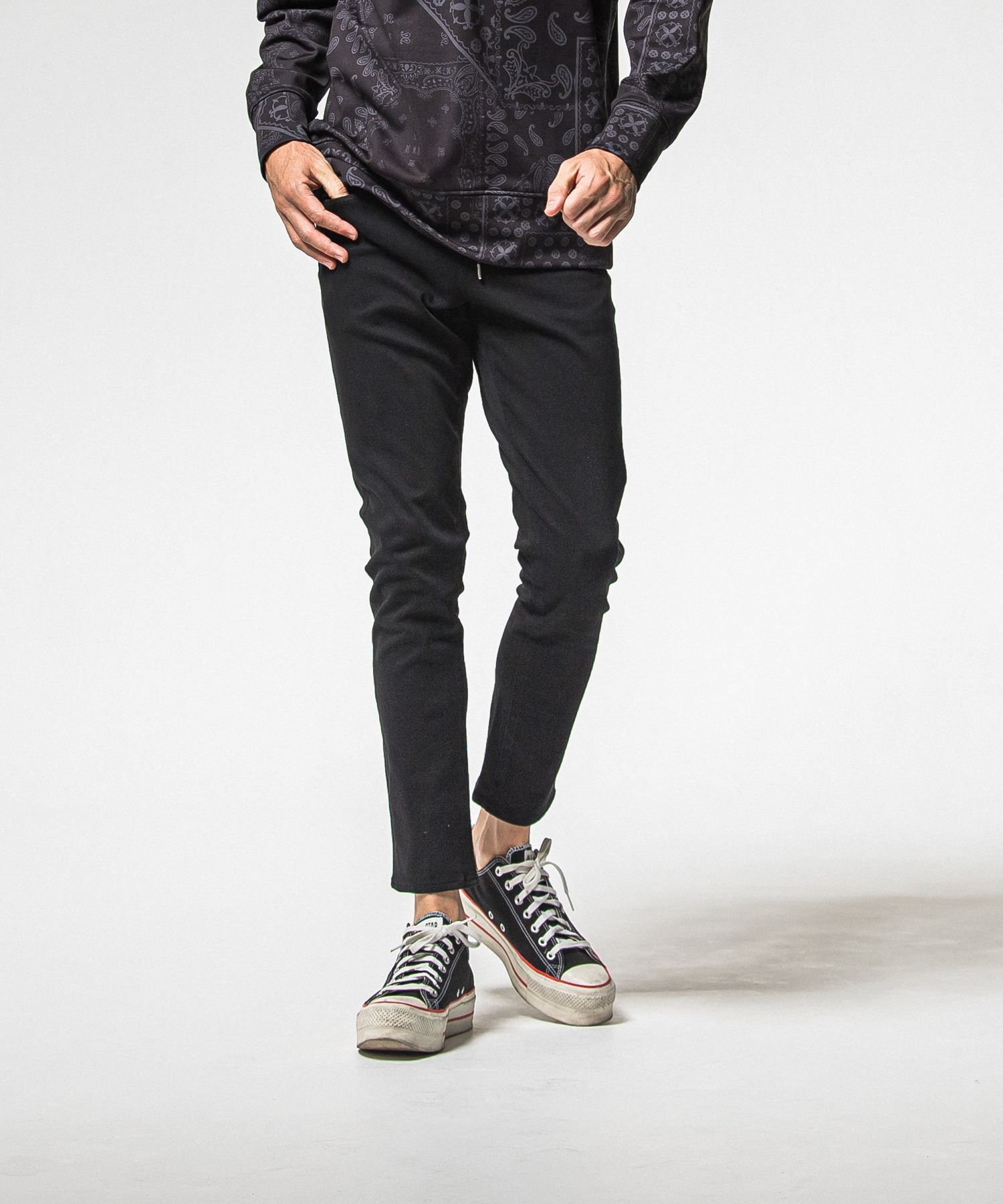 MICK DENIM JERSEY / BASIC-ST-020 / デニムジャージテーパードパンツ / ブラック (12月上旬入荷予定)
