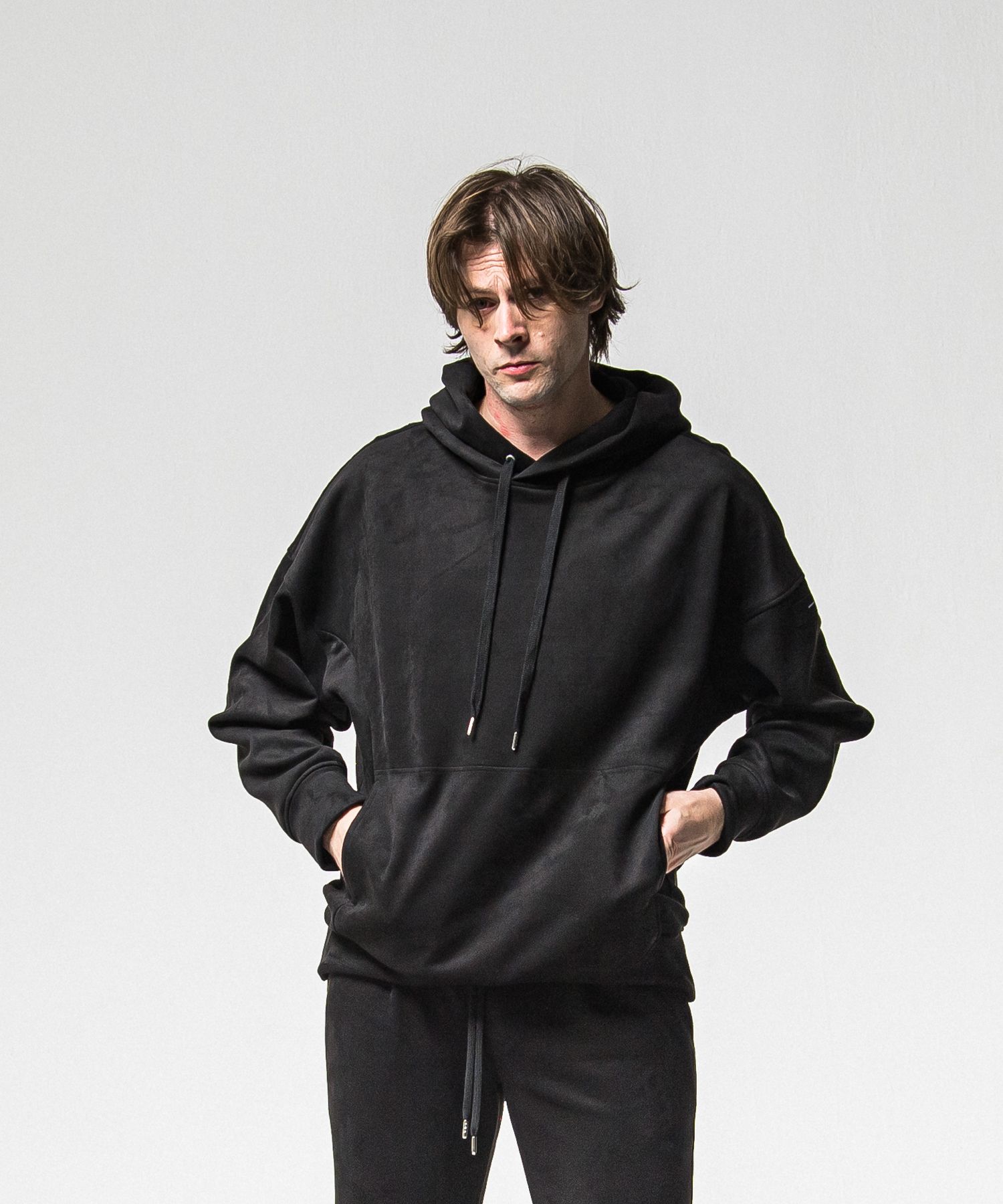 SUEDE LOOSE HOODIE / RC38-C-006 / スエードパーカー / ブラック (1月上旬入荷予定)