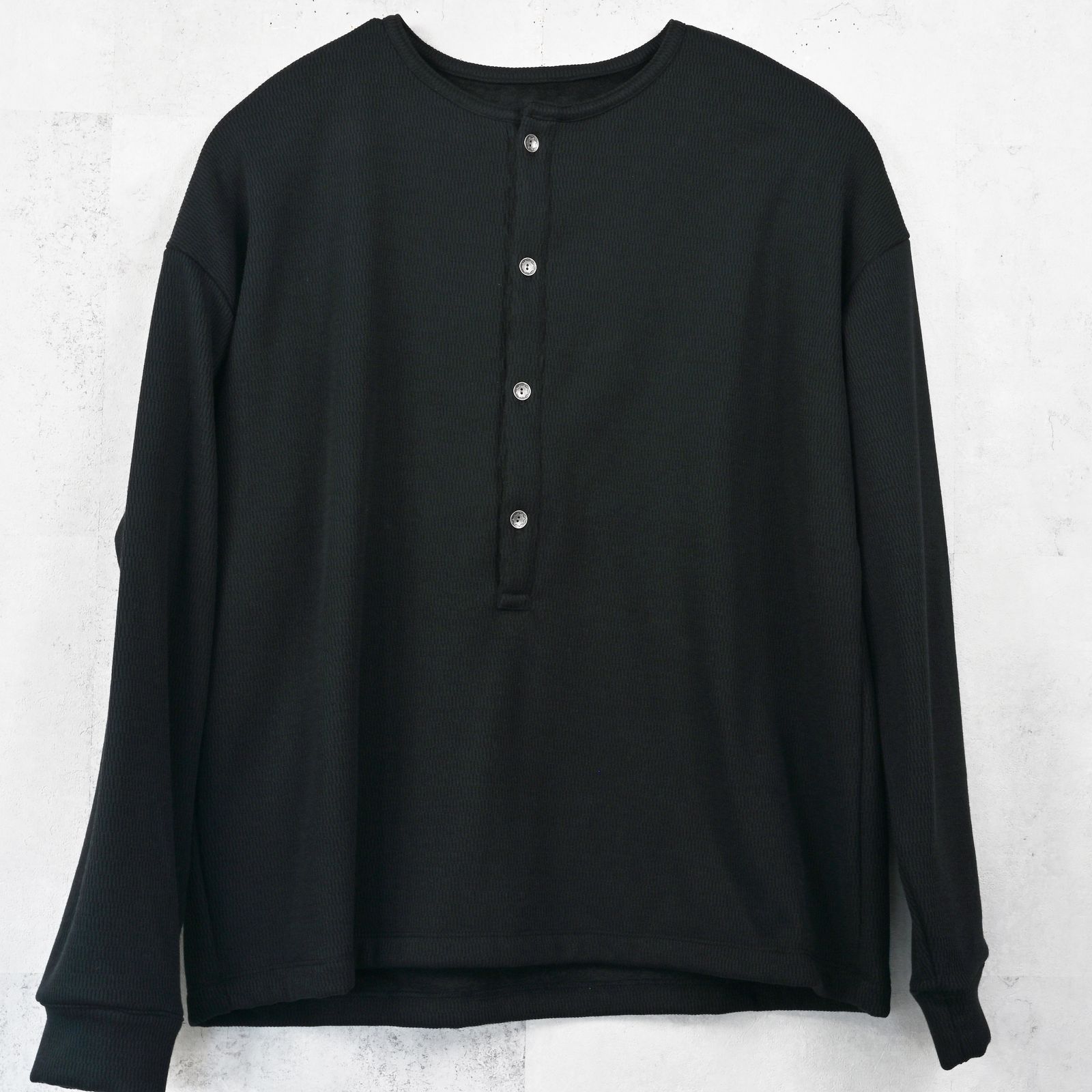 OVER HENRY VELOURS FLEECE THERMAL / RC42-C-004 / 裏起毛オーバーサイズヘンリーネックサーマル / ブラック (10月下旬入荷予定)