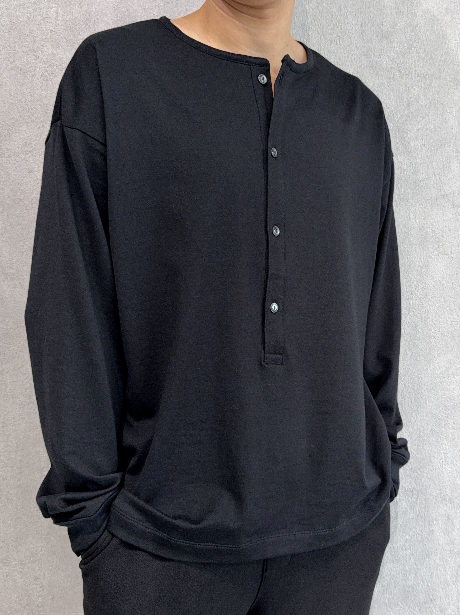 OVER HENRY LONGSLEEVE / RC41-T-004 / オーバーサイズヘンリーネック長袖Tシャツ / ブラック