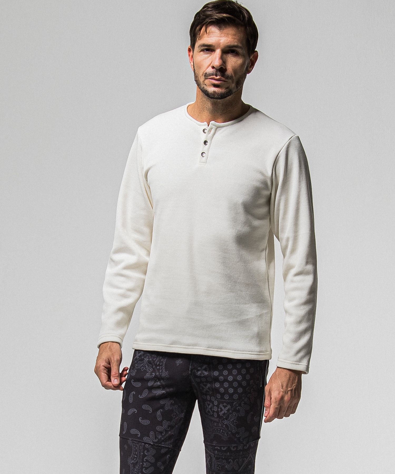 VELOURS FLEECE THERMAL HENRY / RC38-C-003 / 裏起毛サーマルヘンリーネックロングTシャツ / ホワイト (10月中旬入荷予定)