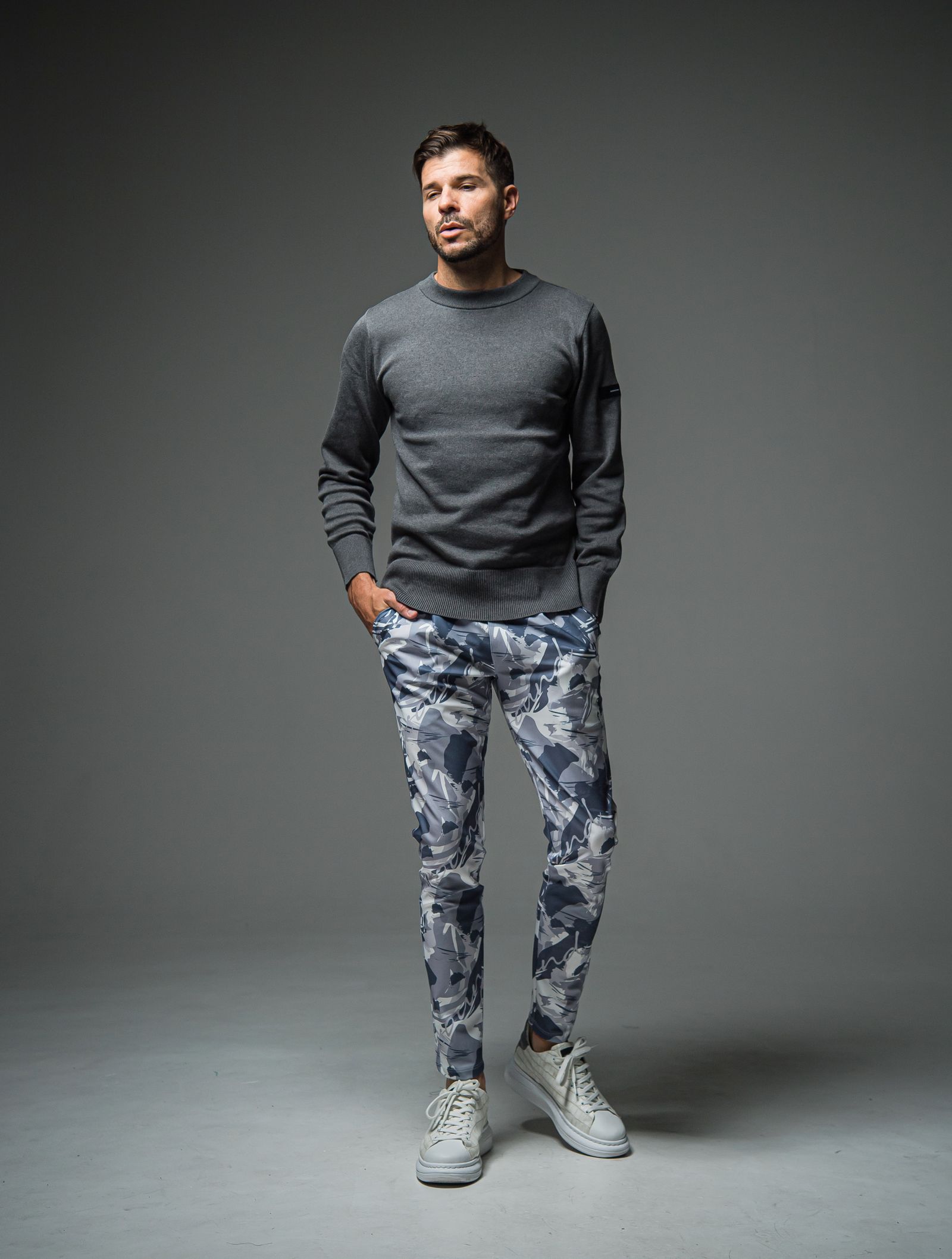 SILK KNT LONG SLEEVE / RC29-K-001 / 無地コットンニット / チャコール