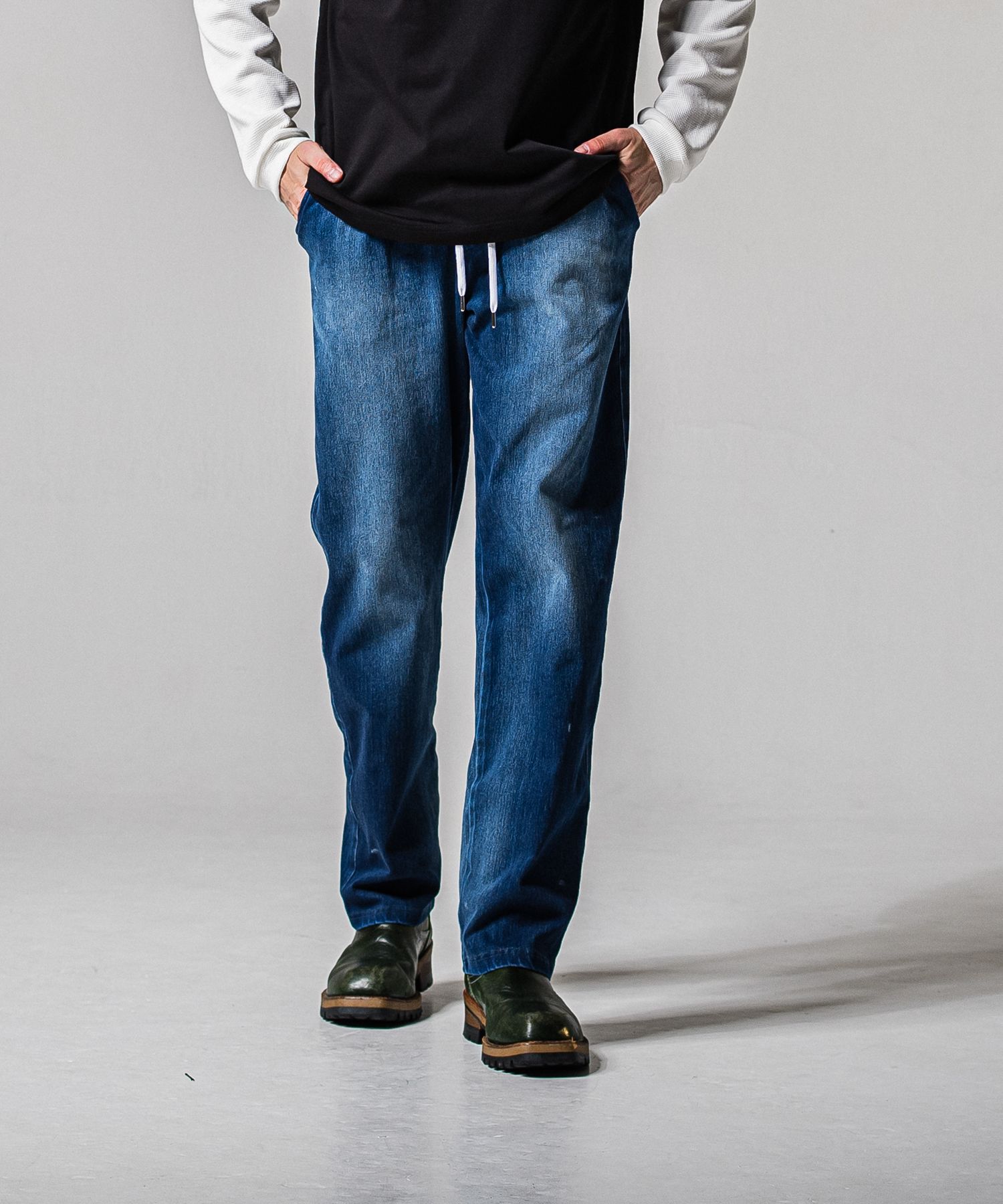 DENIM JERSEY WIDE PT / RC39-ST-016WTD / ライトオンスデニムジャージ ワイドパンツ / ダークインディゴ (2月中旬入荷予定)