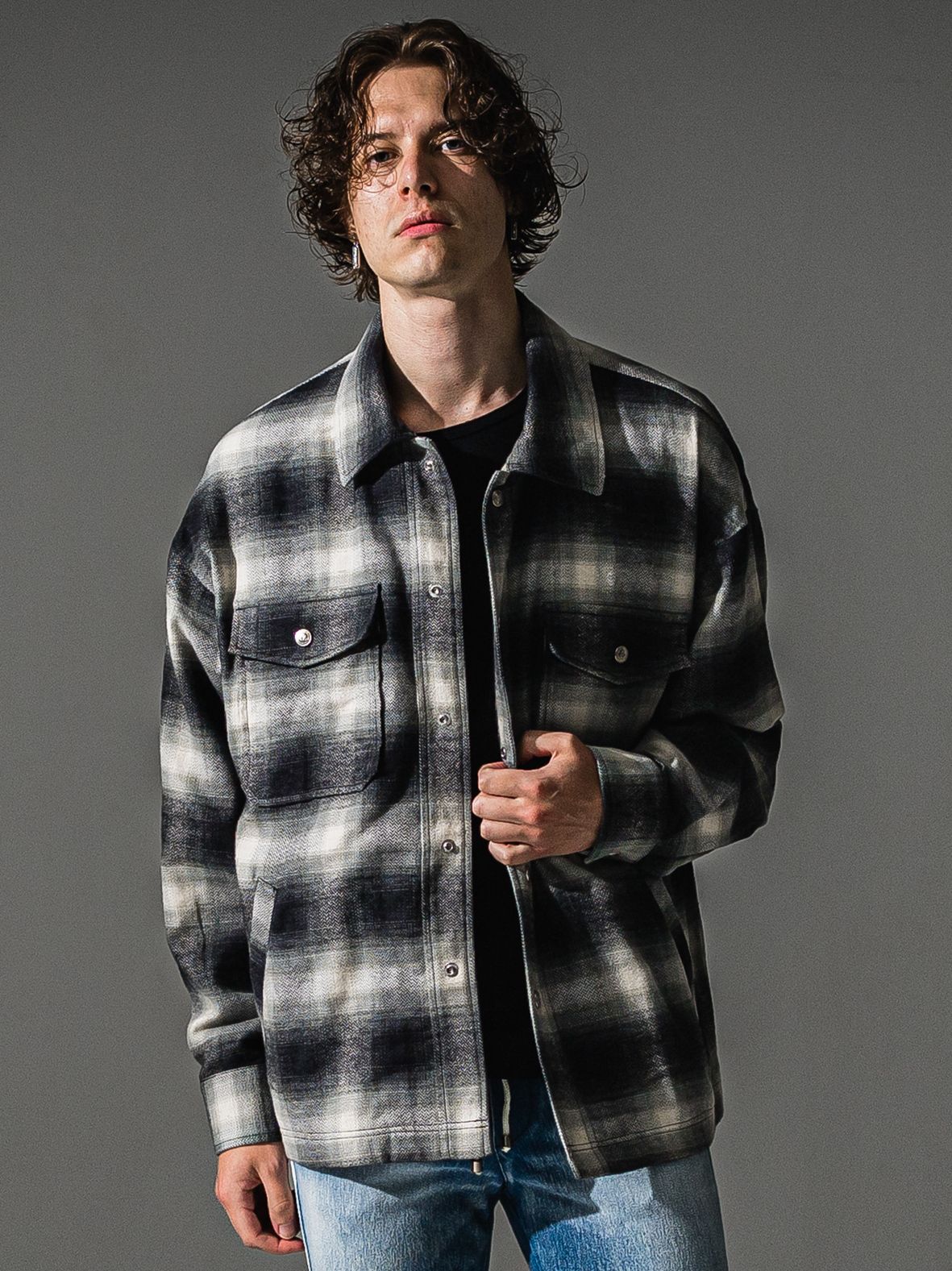 FLANNEL CHECK JK / RC41-JK-006 / フランネルチェックCPOジャケット / ブラック (8月下旬入荷予定)