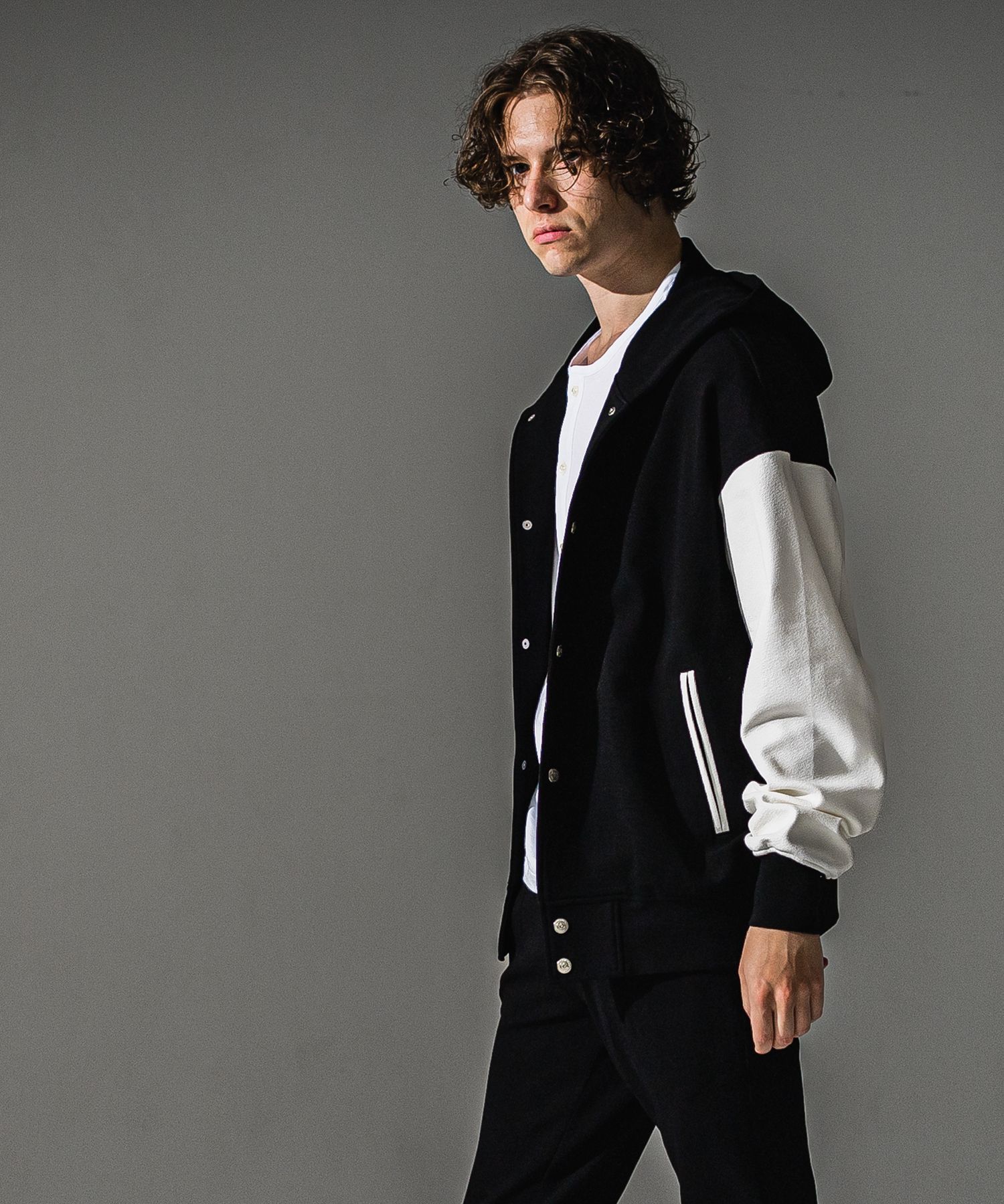BLISTER VARSITY HOODIE / RC41-C-006 / ライトブリスターニットパーカースタジャン / ブラック×ホワイト (8月下旬入荷予定)