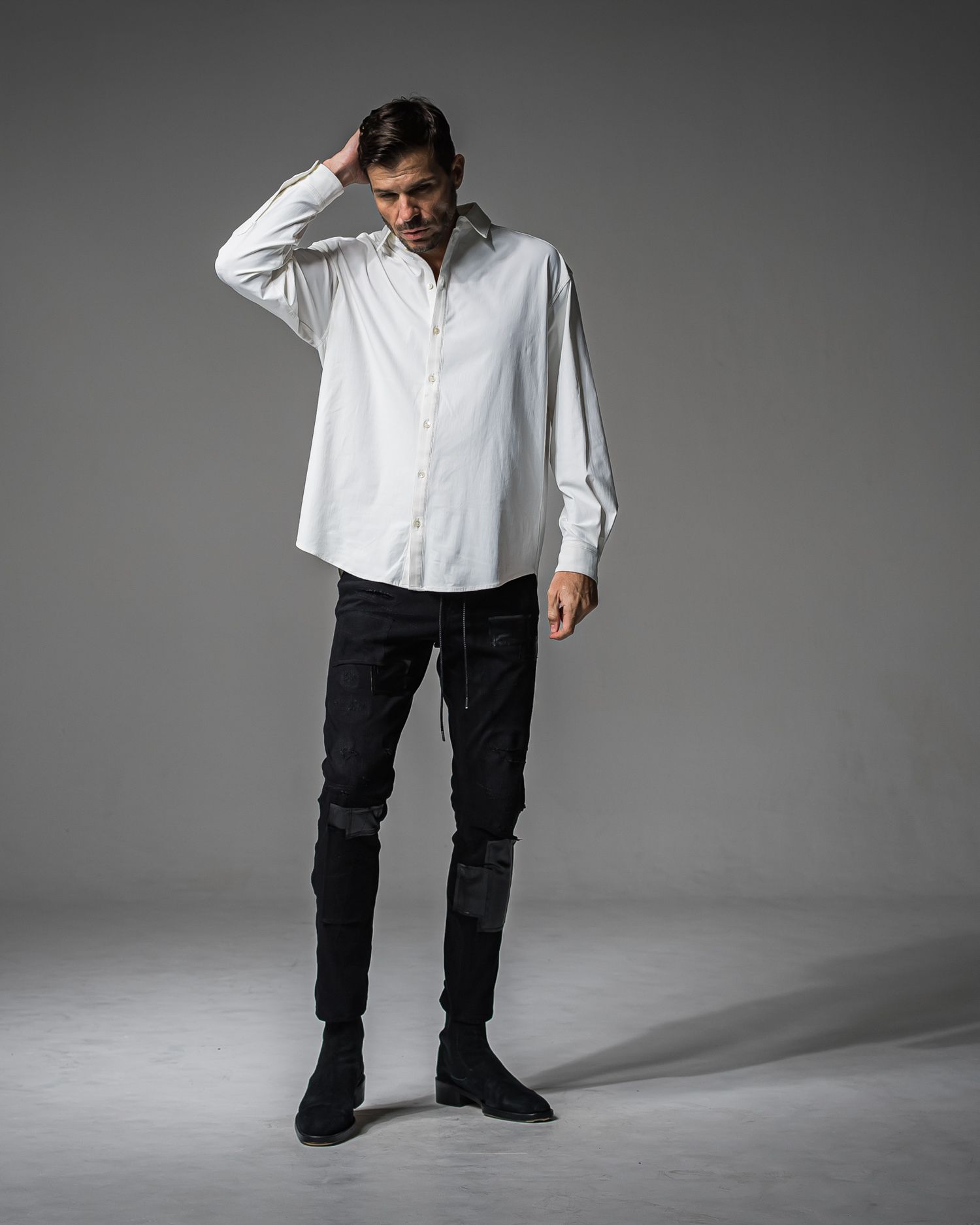 MICK DENIM JERSEY / BASIC-ST-020 / デニムジャージテーパードパンツ / ブラックリメイク (9月上旬入荷予定)