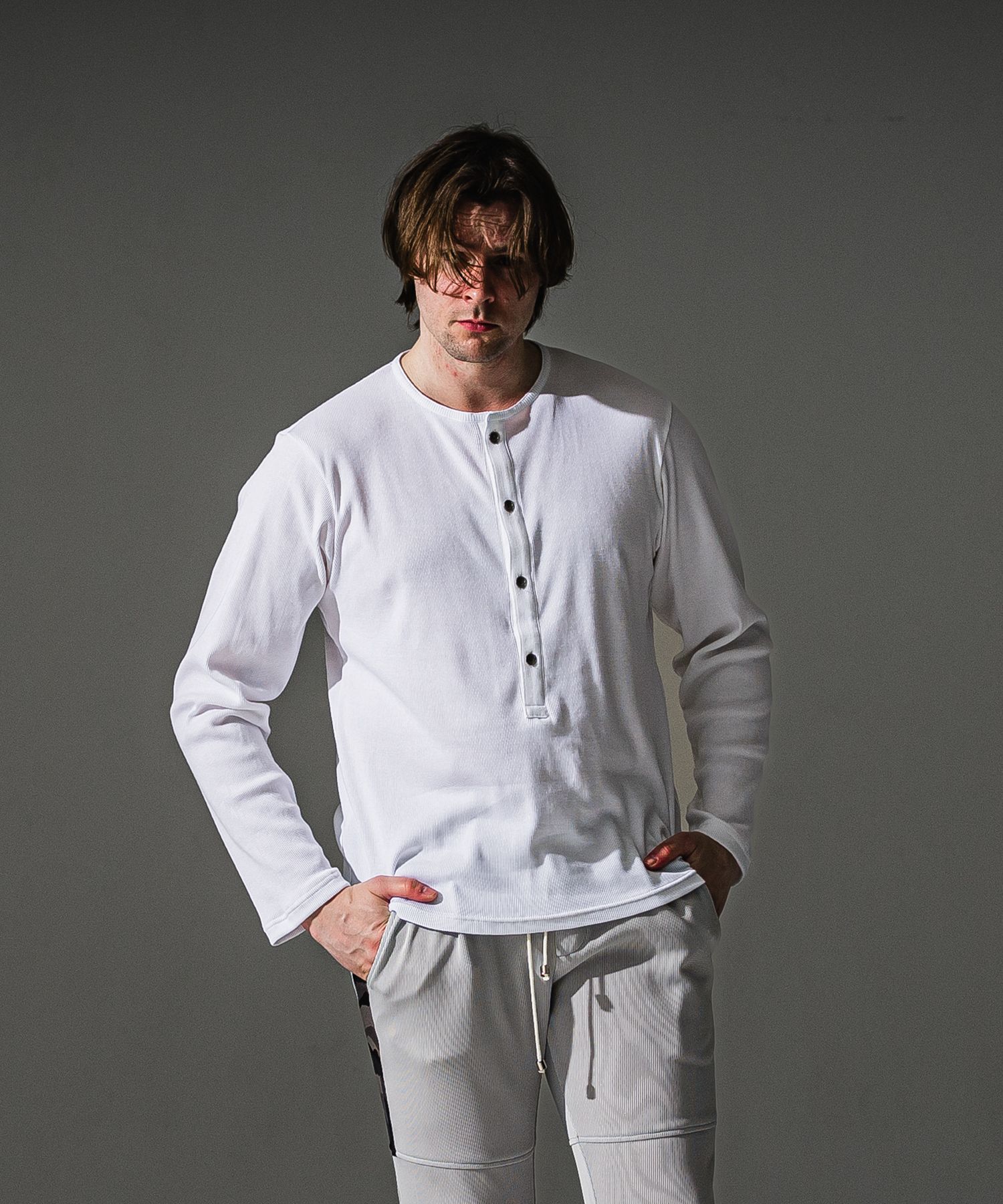 RIB HENRY LONGSLEEVE / RC41-T-005 / リブヘンリーネック長袖Tシャツ / ホワイト (7月中旬入荷予定)