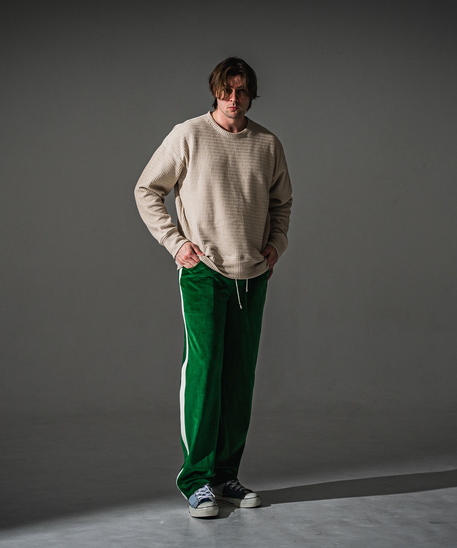 VELOUR SEMIWIDE TUCK PT / RC41-ST-044 / ベロアセミワイドタックパンツ / グリーン (9月中旬入荷予定)