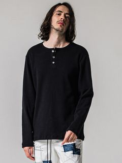 WAFFLE HENRY / RC39-C-001 / サーマルヘンリーネックロングTシャツ / ブラック (1月中旬入荷予定)