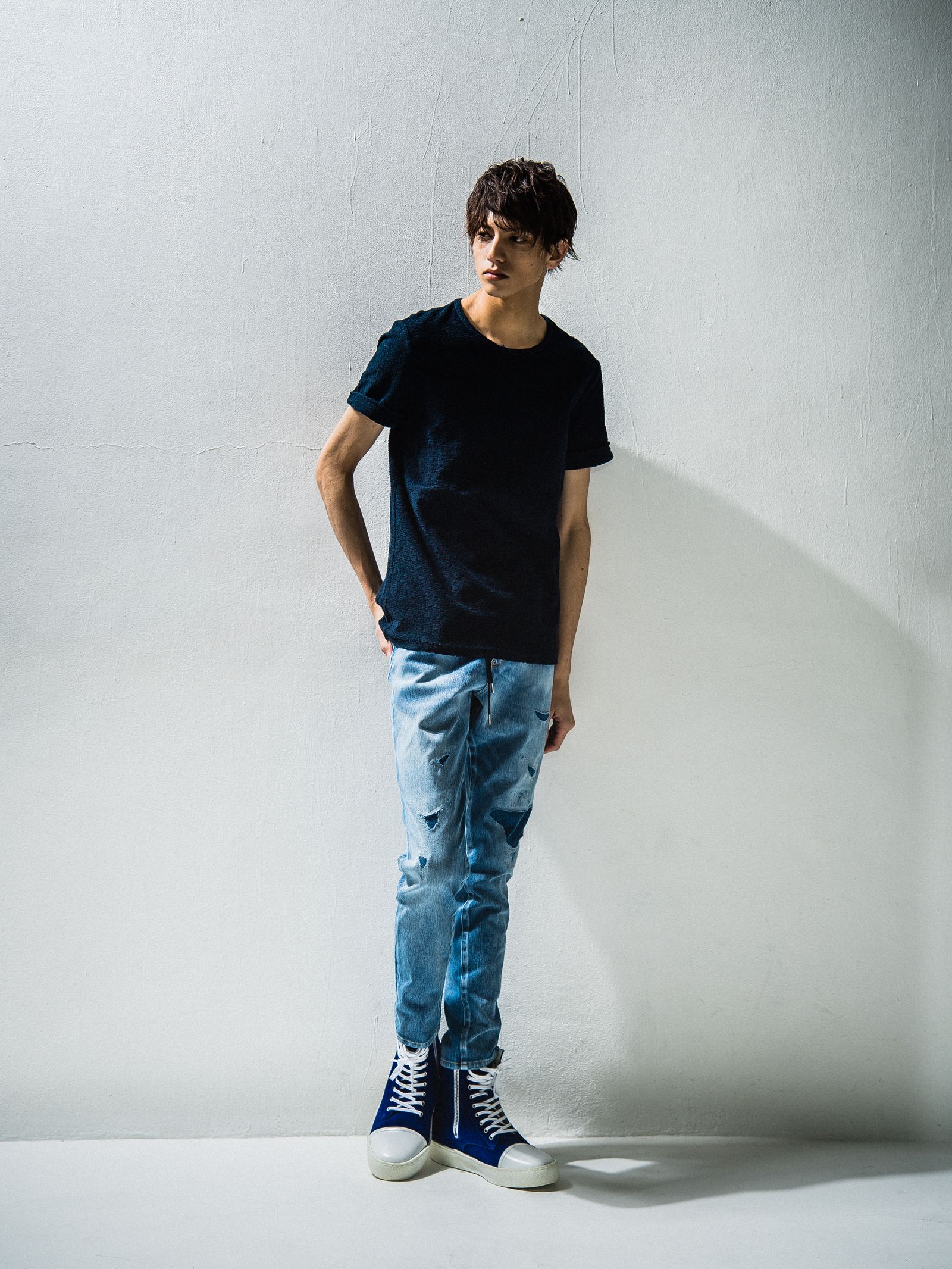 RANDOM PILE ROLL UP TEE / RC24-T-001 / パイル無地Tシャツ / ネイビー
