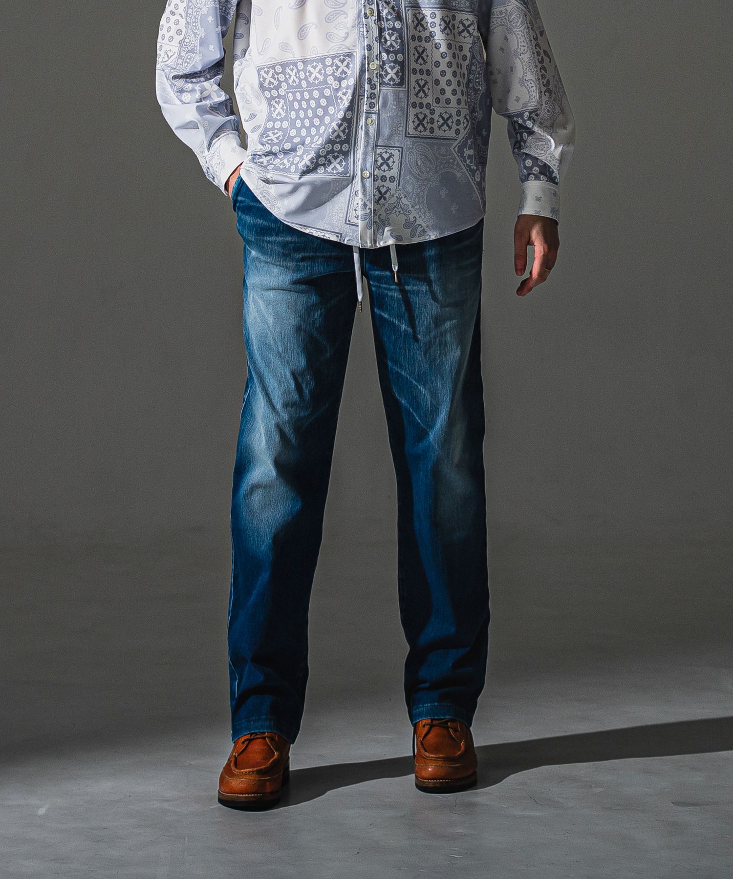 DENIM JERSEY WIDE PT / RC41-ST-016WTD / ライトオンスデニムジャージセミワイドパンツ / ダークインディゴ (8月中旬入荷予定)