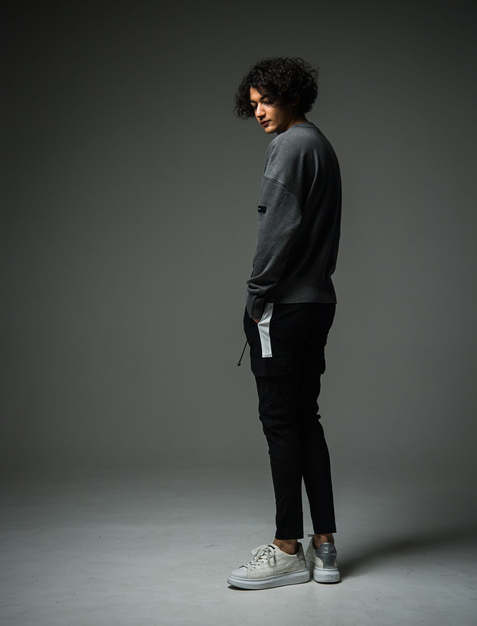 SILK KNT OVER LONG SLEEVE / RC29-K-002 / 無地ルーズコットンニット / チャコール