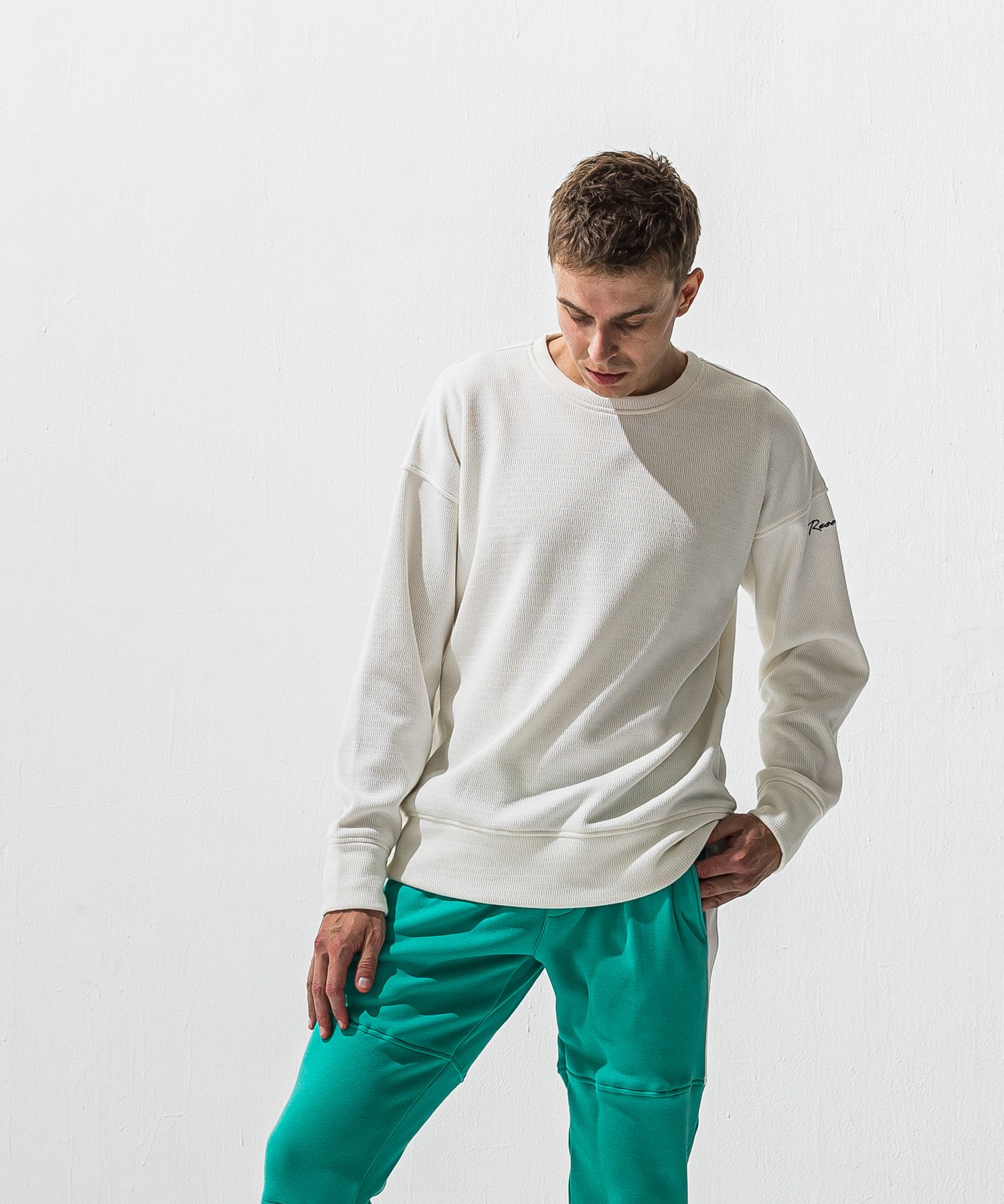 VELOURS FLEECE THERMAL LOOSE TRAINER / RC42-C-002 / 裏起毛サーマルトレーナー / ホワイト (10月下旬入荷予定)
