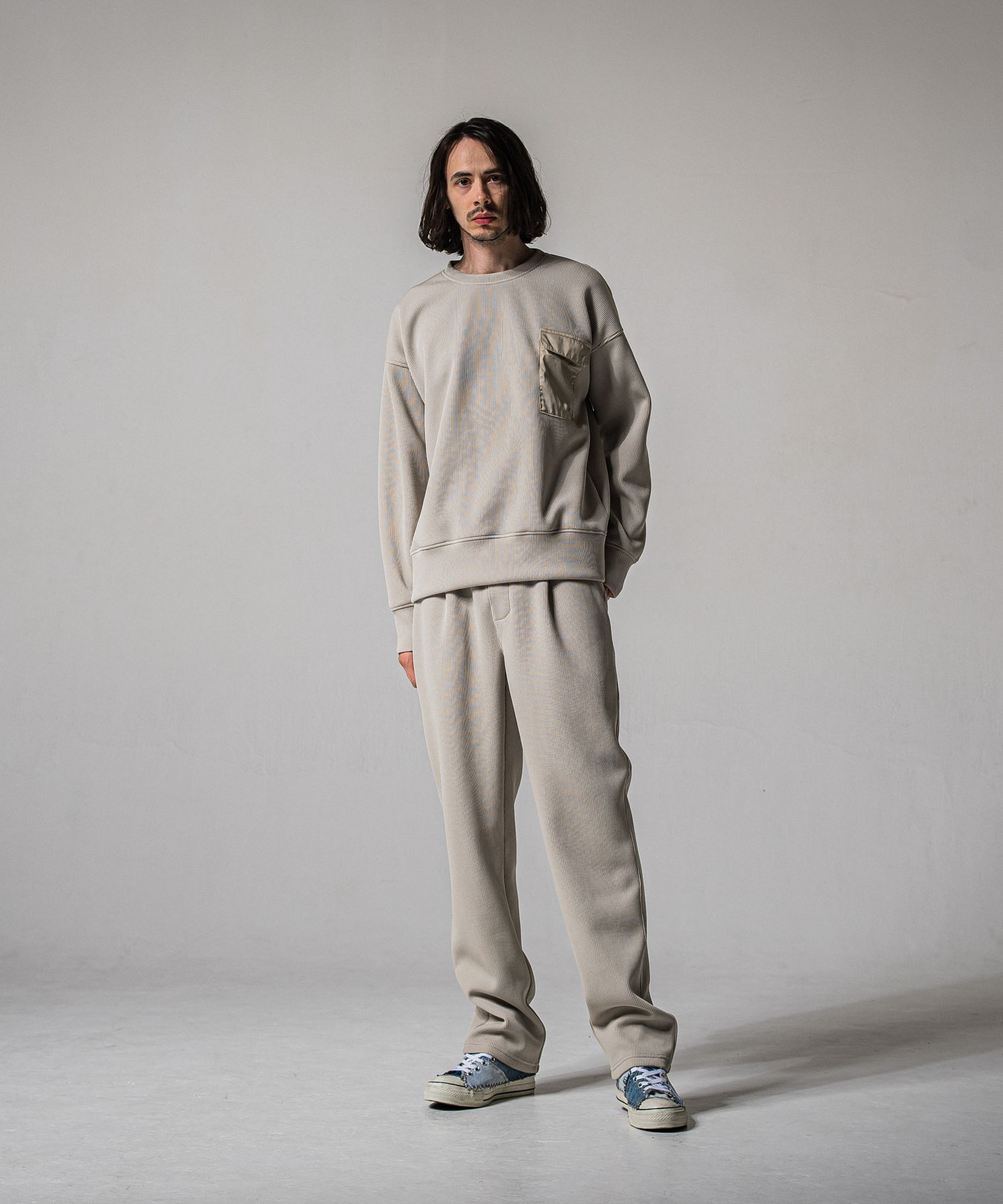 AZE WIDE TUCK PANTS / RC39-ST-016WT2 / 高機能畦編みニットワイドタックパンツ / グレージュ (1月中旬入荷予定)