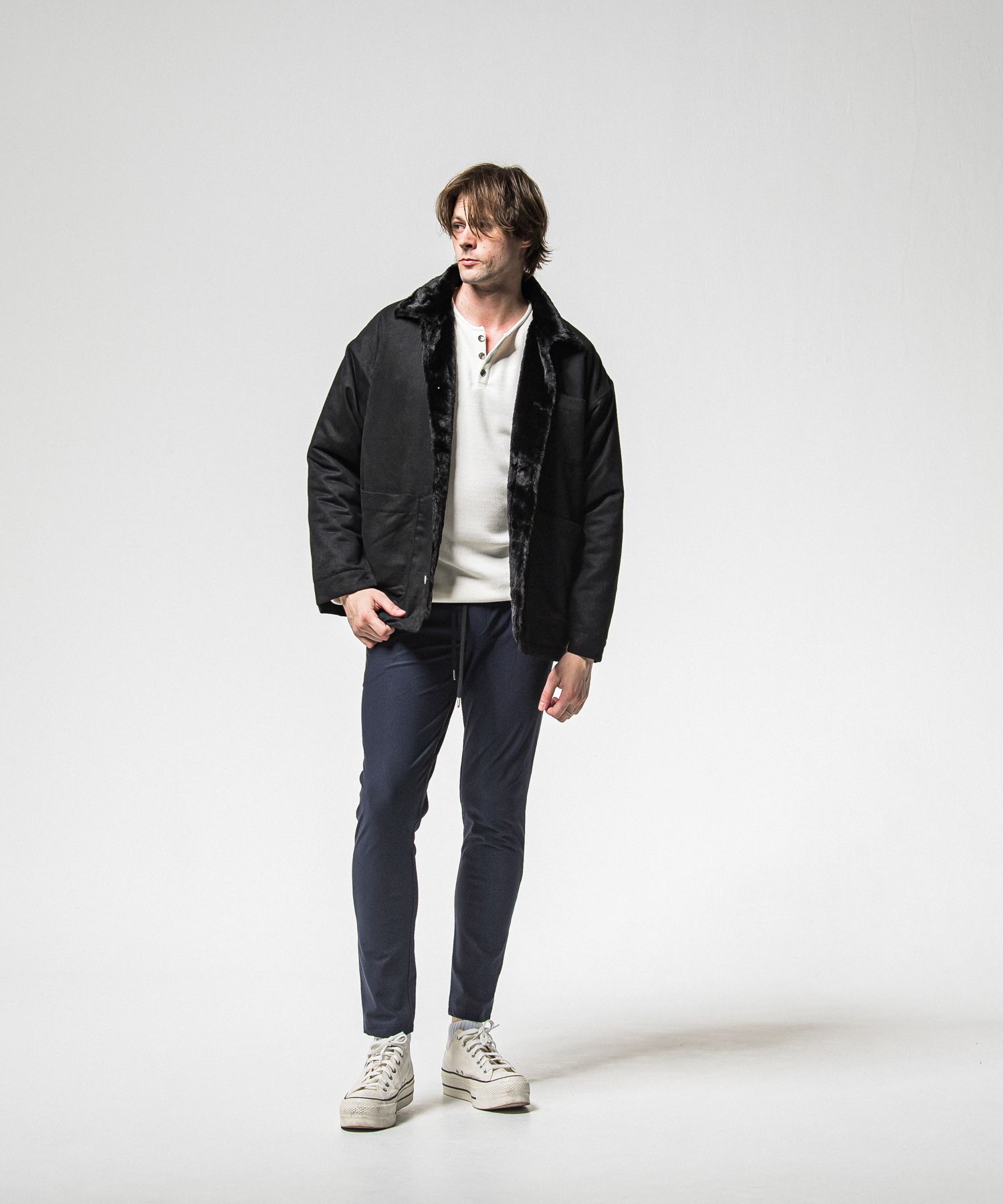 VELOURS FLEECE THERMAL HENRY / RC38-C-003 / 裏起毛サーマルヘンリーネックロングTシャツ / ホワイト (10月中旬入荷予定)