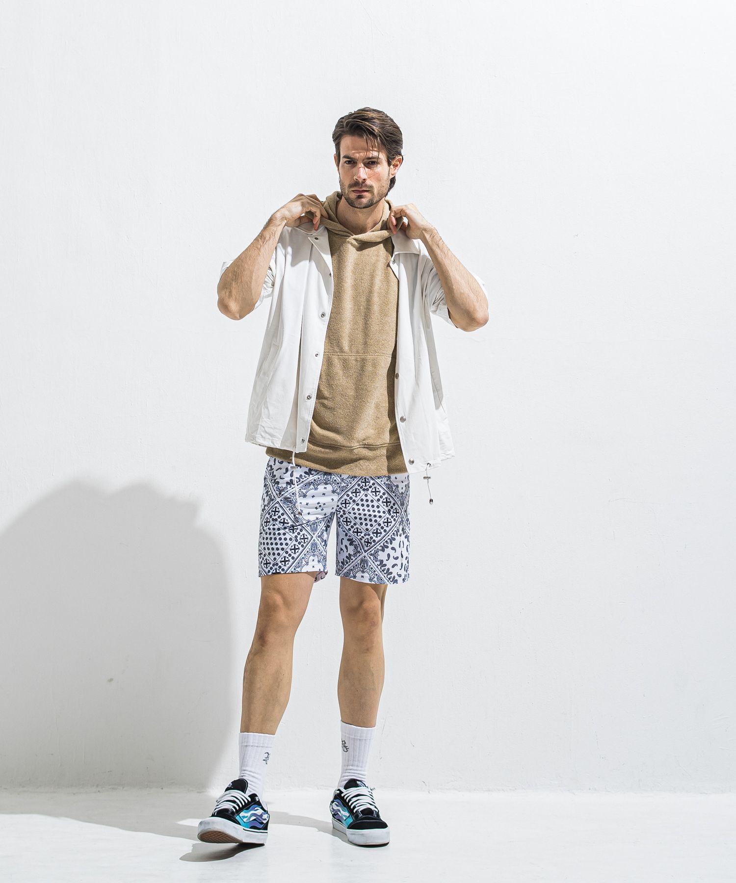 NYLON HALF COACH JACKET / RC40-C-002 / 半袖ナイロンコーチジャケット / ホワイト (5月中旬入荷予定)