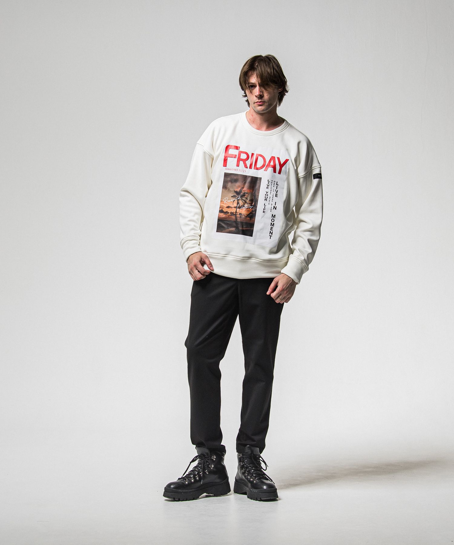 【FRIDAYコラボ】 FRIDAY OLD COVER VELOURS FLEECE TRAINER / RCF1-C-002 / 裏起毛FRIDAYオールドカバートレーナー / ホワイト (11月上旬入荷予定)
