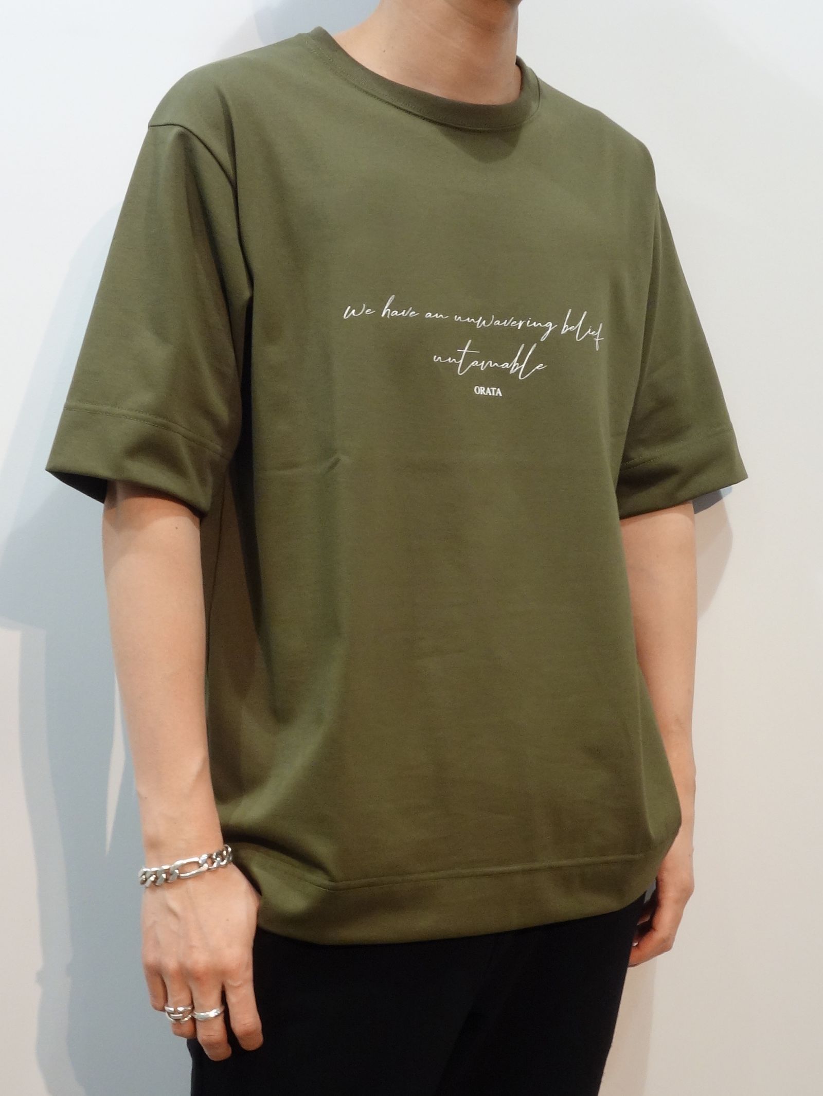 CURSIVE MESSAGE T / OR1-T-001 / プリントTシャツ / カーキ