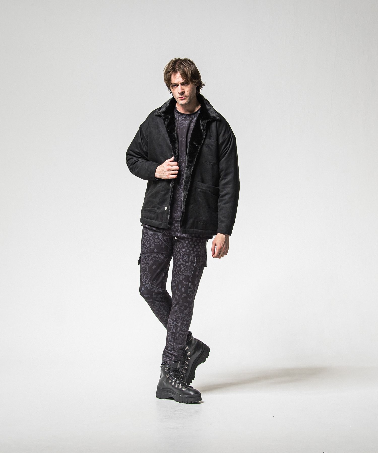 PAISLEY BACK FLEECE DROP TRAINER / RC38-C-008 / 裏起毛ペイズリートレーナー / ブラック (10月中旬入荷予定)