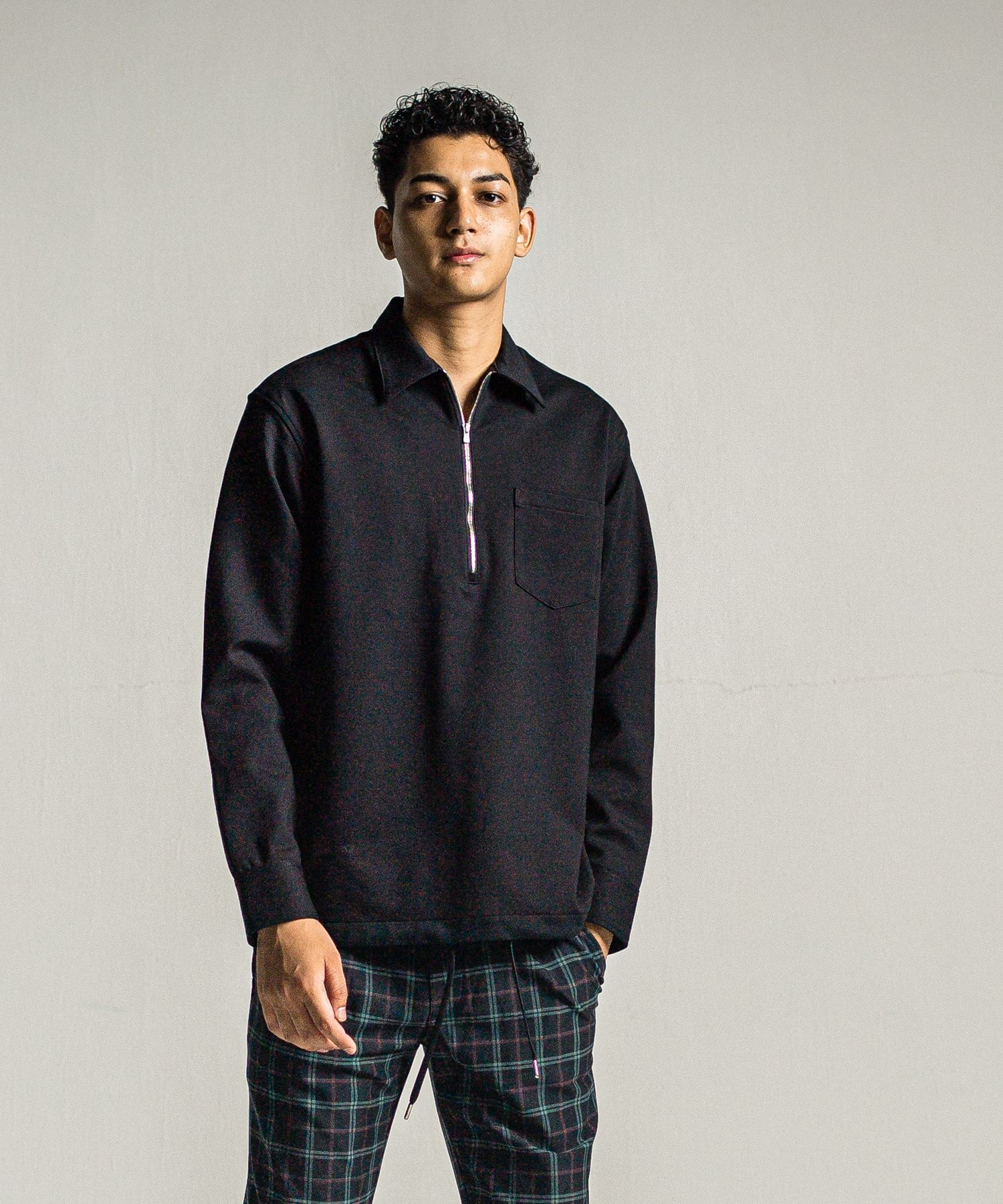 PULLOVER JERSEY SHIRT / RC34-SH-002 / 裏起毛ハーフジップシャツ / ブラック