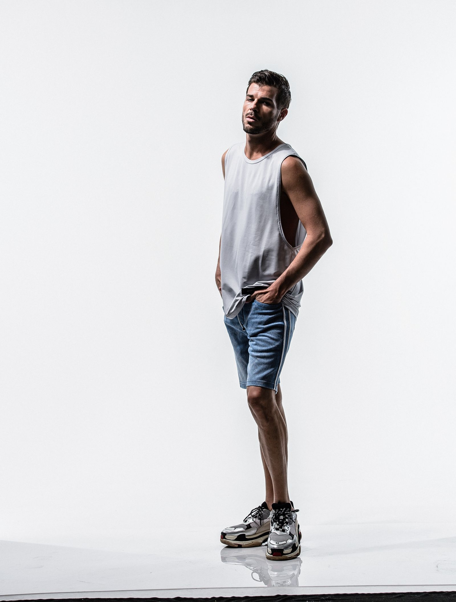 EX DENIM JERSEY LINE HALF PT / RC12-ST-012 / ラインデニムジャージショーツ / インディゴモノグラム