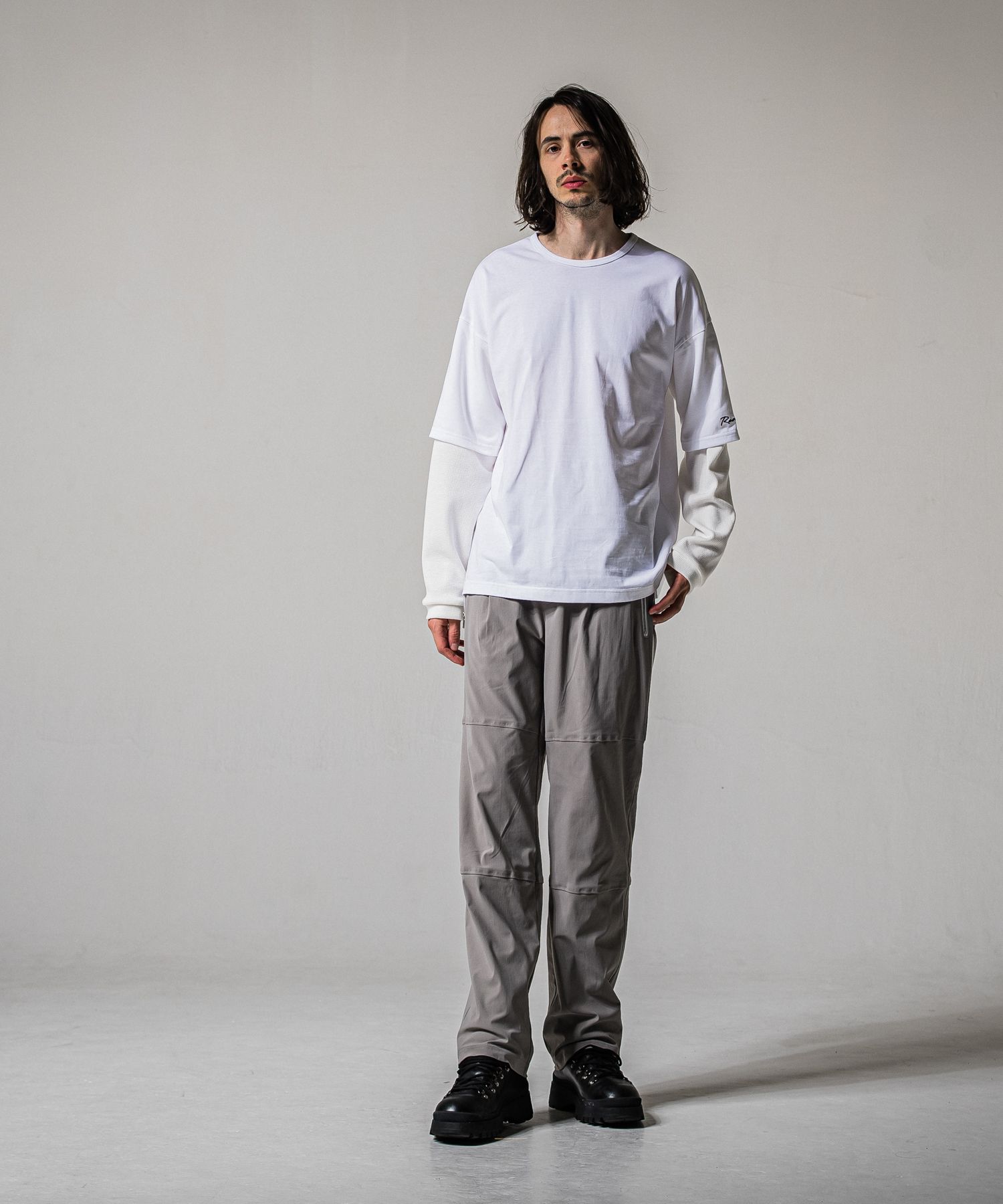 JOHNSON LINE WIDE PANTS / RC39-ST-009WT / ジョンソンラインワイドタックパンツ / グレー×ホワイト (1月下旬入荷予定)