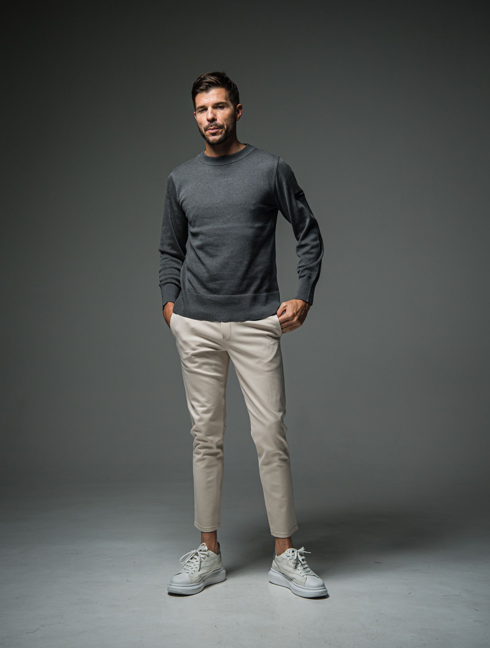SILK KNT LONG SLEEVE / RC29-K-001 / 無地コットンニット / チャコール