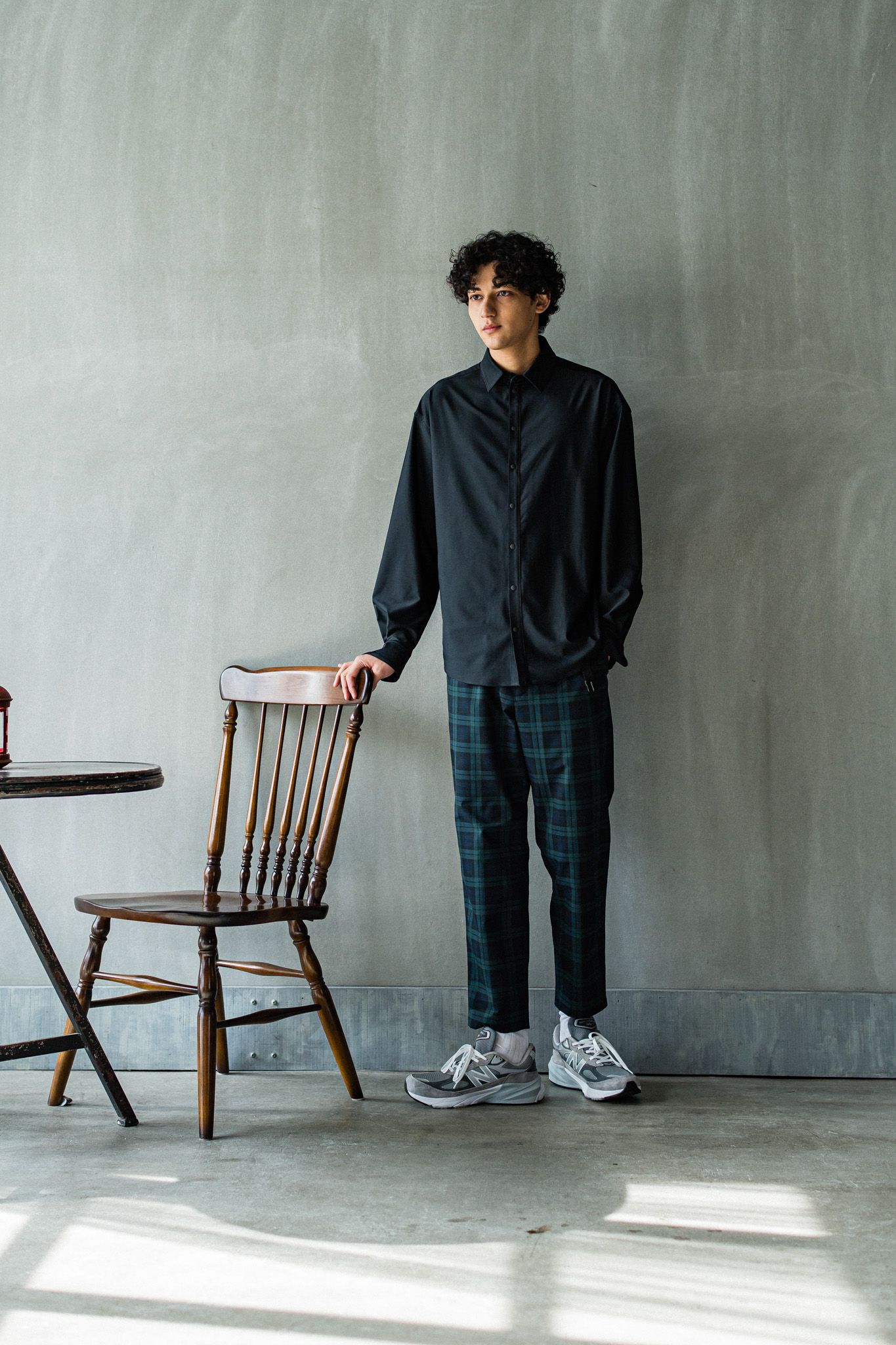 PAT WIDE EASY PANTS / RC32-ST-036 / ベルト付きテーパードワイドパンツ / グリーンチェック