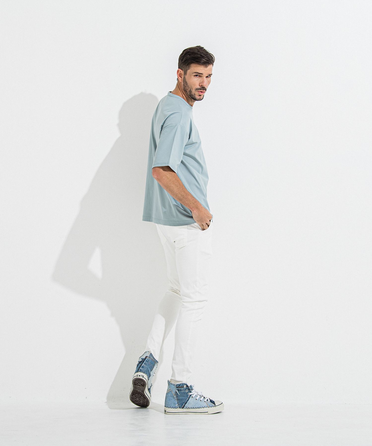 DENIM JERSEY CHRIS EASY TUCK PT / RC36-ST-016TD / ライトオンスデニムジャージイージータックパンツ / ホワイト