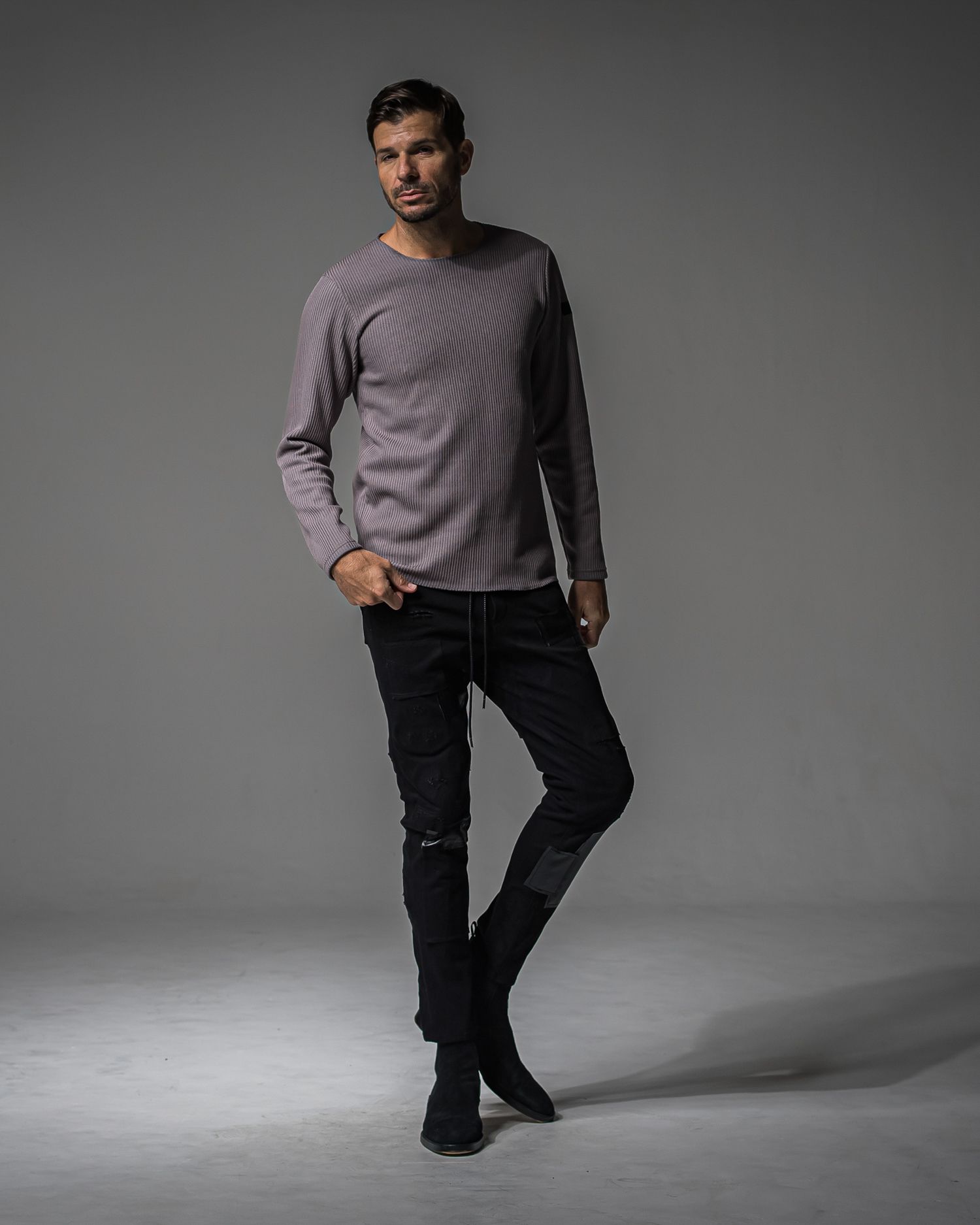 MICK DENIM JERSEY / BASIC-ST-020 / デニムジャージテーパードパンツ / ブラックリメイク (9月上旬入荷予定)