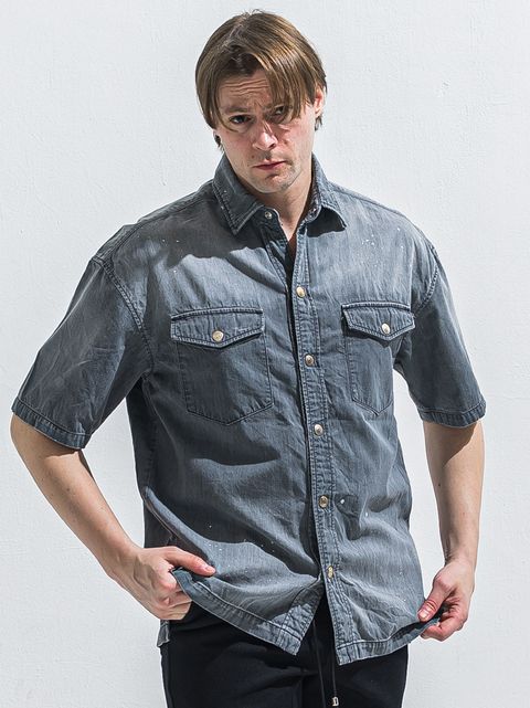 HALF DENIM SHIRTS / RC40-SH-002 / デニム半袖シャツ / ブラック (6月上旬入荷予定)