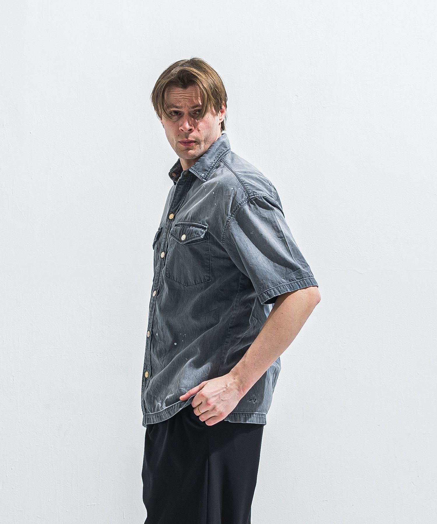 HALF DENIM SHIRTS / RC40-SH-002 / デニム半袖シャツ / ブラック (6月上旬入荷予定)