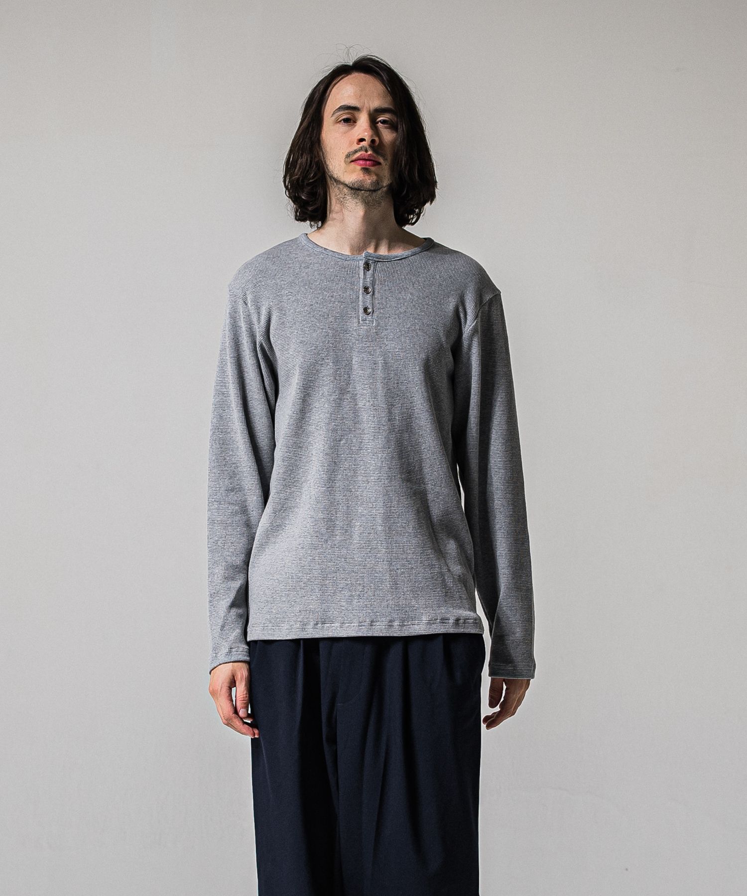 WAFFLE HENRY / RC39-C-001 / サーマルヘンリーネックロングTシャツ / グレー (1月中旬入荷予定)