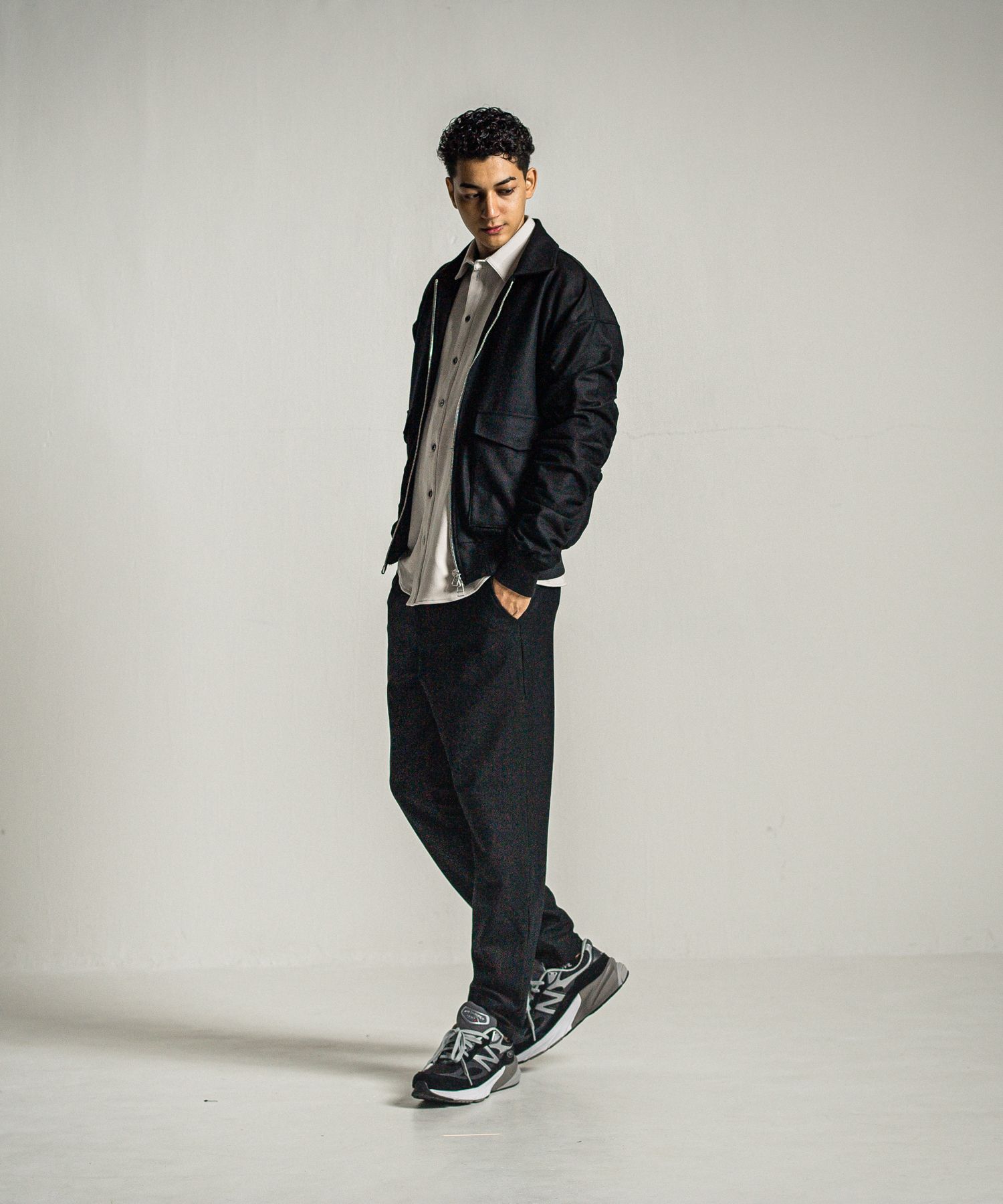 PAT WIDE EASY PANTS / RC34-ST-036 / ワイドテーパードパンツ / ブラック