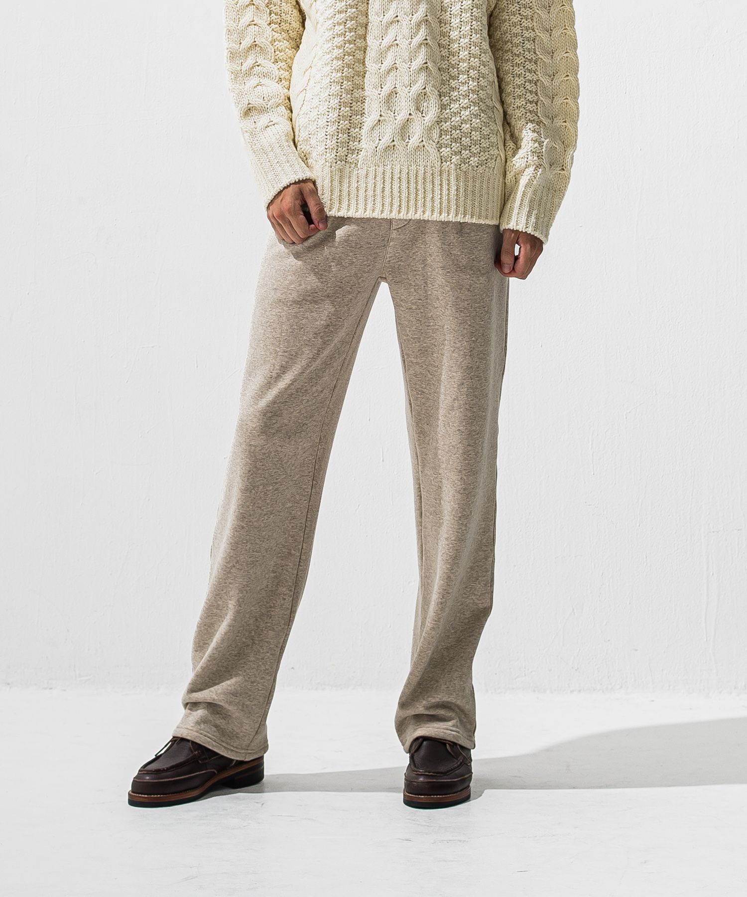 VELOURS FLEECE WIDE TUCK PANTS / RC42-ST-016HWT / 裏起毛セミワイドタックパンツ / ベージュ (11月中旬入荷予定)