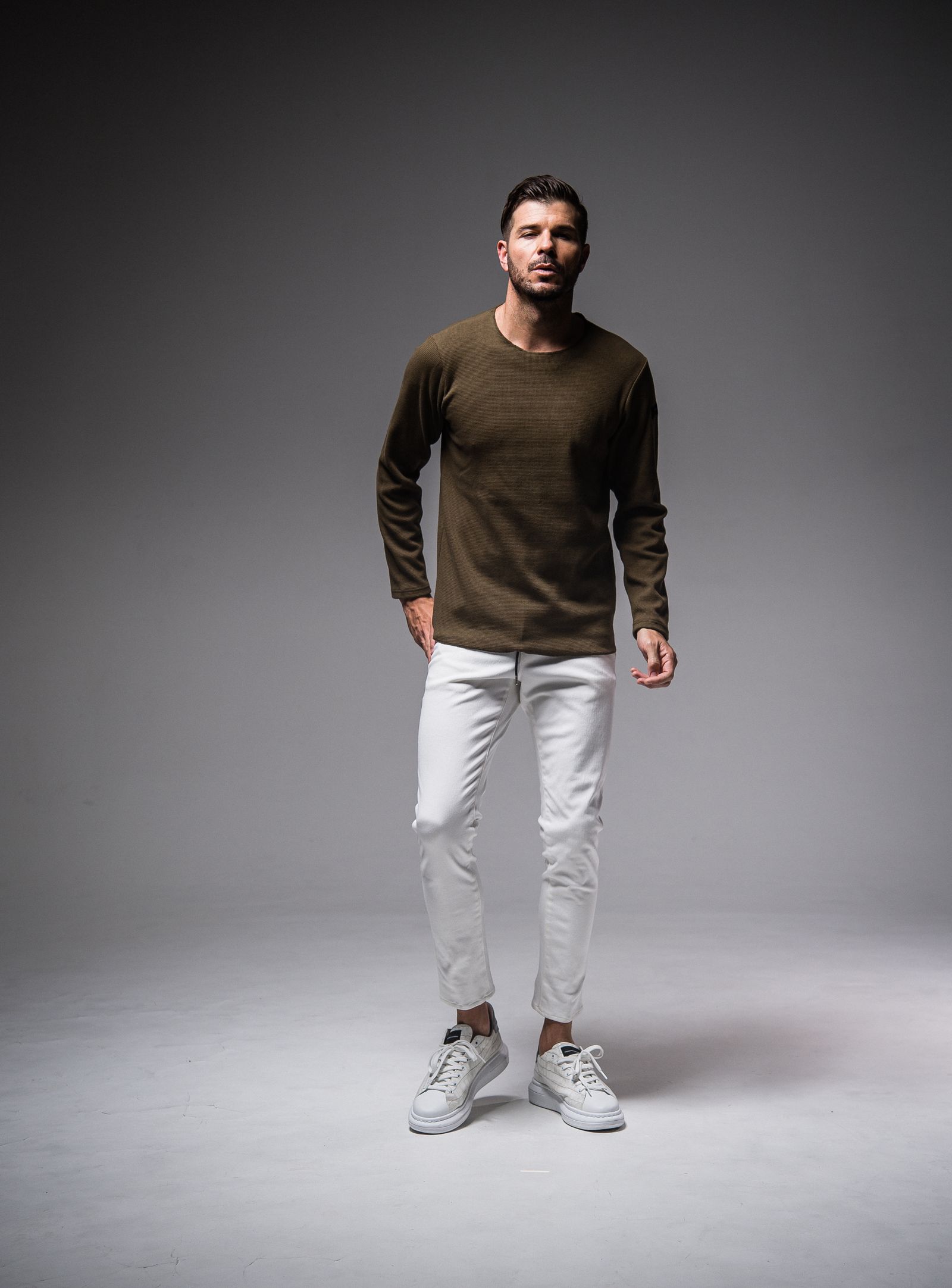 ST COTTON WAFFLE THERMAL / BASIC-CUT-001 / サーマル長袖Tシャツ / カーキ