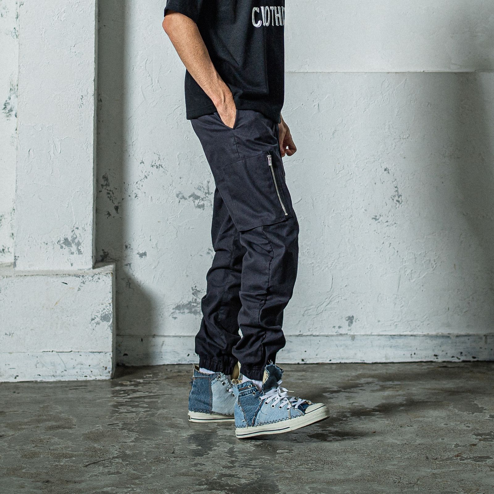 DAVID CARGO PANTS / RC35-ST-040 / ミリタリー裾ゴムカーゴパンツ / ブラック