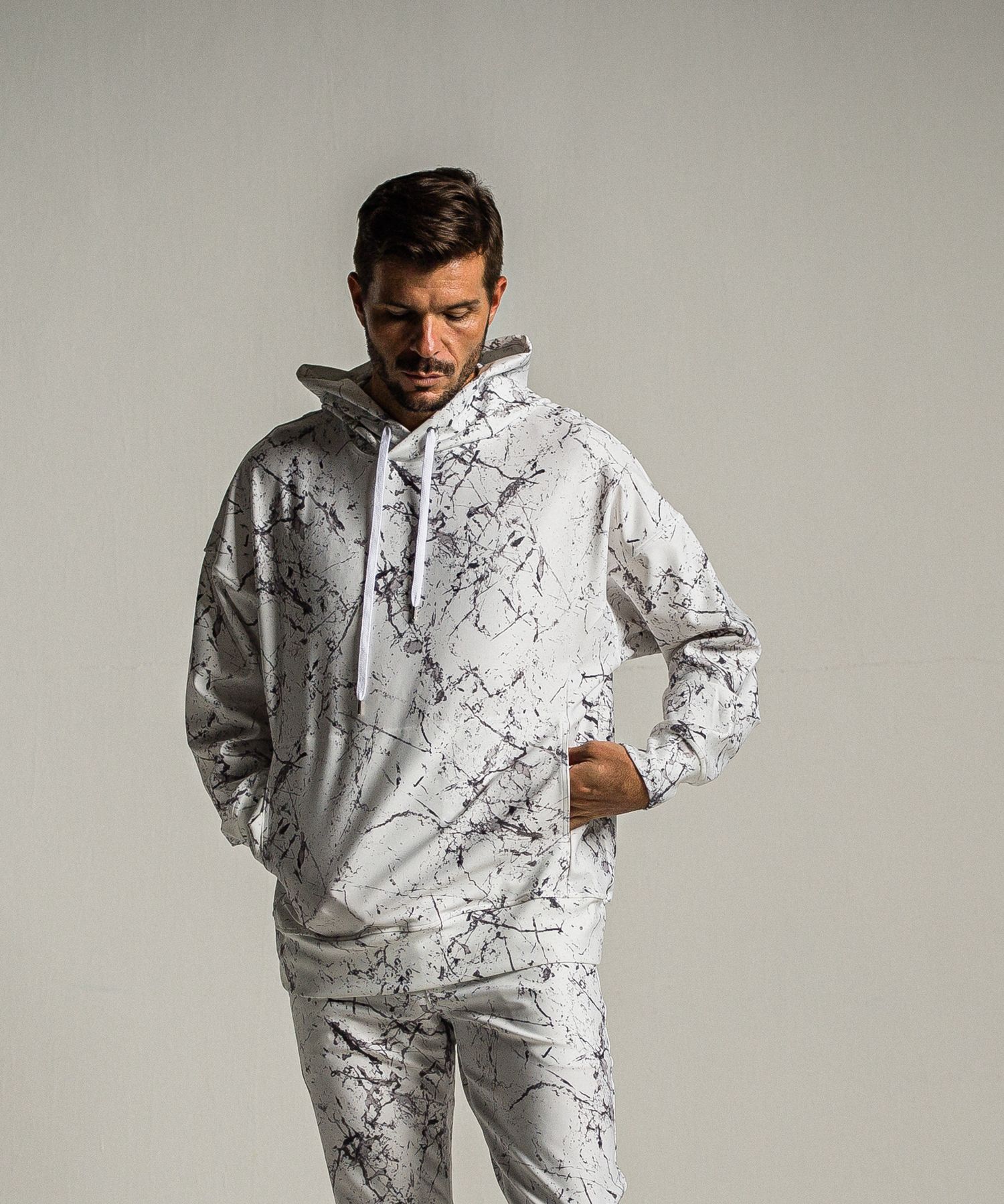 PAINT LOOSE HOODIE / RC34-C-008 / ペイント柄ルーズパーカー / グレー