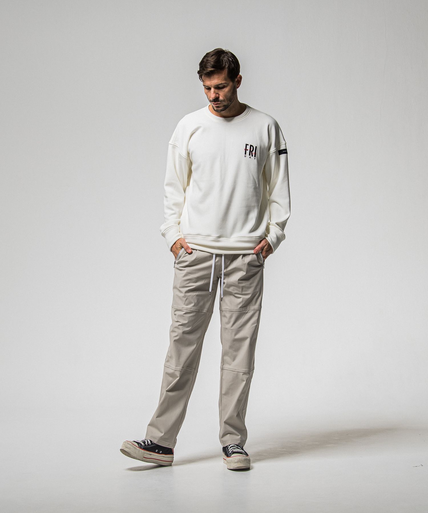 JOHNSON LINE HEAT WIDE TUCK PANTS / RC38-ST-009HWT / 裏起毛ジョンソンラインワイドタックパンツ / グレー×ホワイト (10月下旬入荷予定)