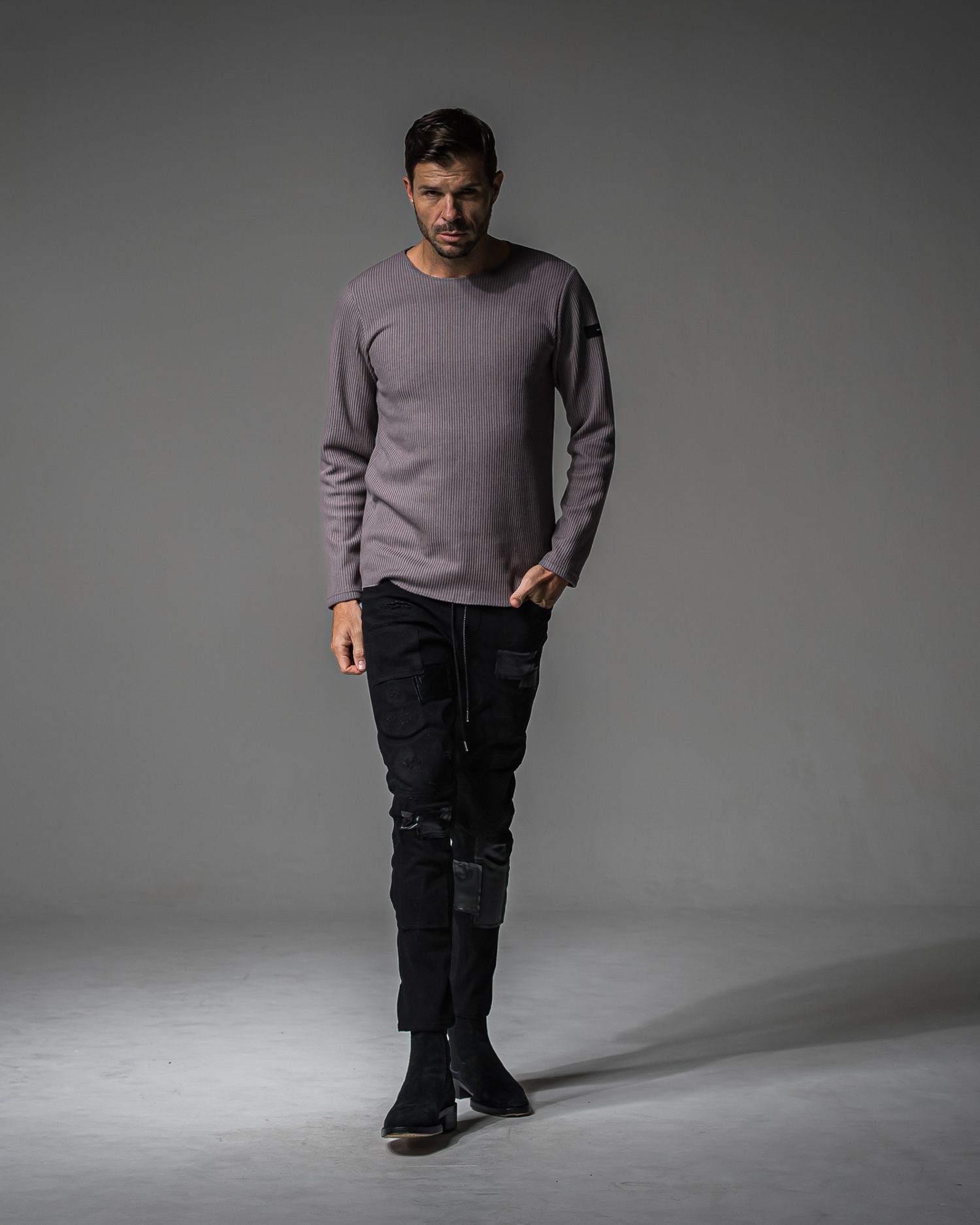 MICK DENIM JERSEY / BASIC-ST-020 / デニムジャージテーパードパンツ / ブラックリメイク (9月上旬入荷予定)